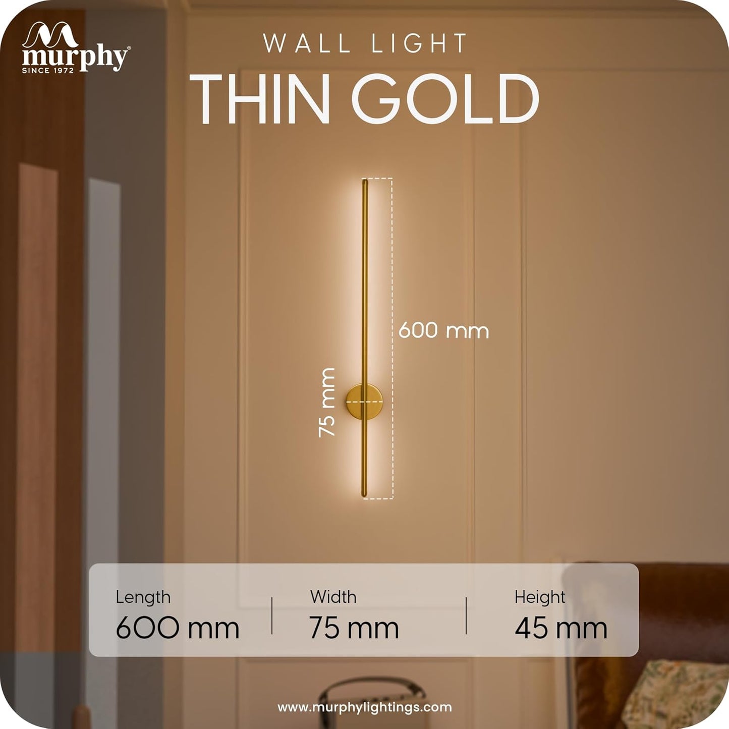 Murphy LED (Wall Highlighter) - 12W, 3-in-1 Color Changing, Modern Gold Finish Wall Sconce Light Stylish Home Decor