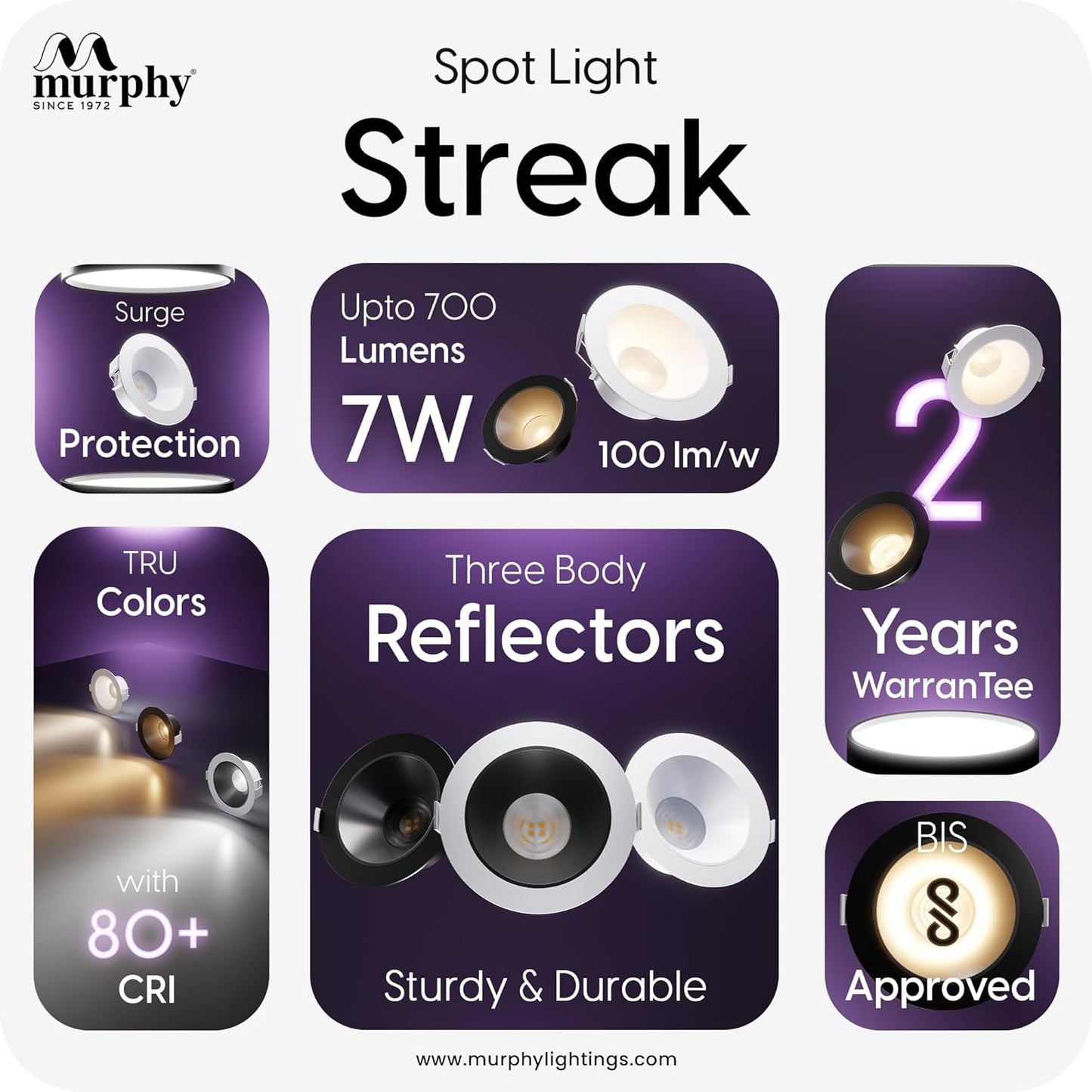 Murphy 7W Streak LED Down Light BL+Black Finish Bulb Down Light
