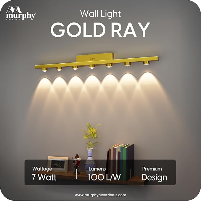 Murphy 7-Glow Goldray|LED Mirror/Vanity Light|- Luxurious Gold Finish|Warm White, 2-Year Warranty