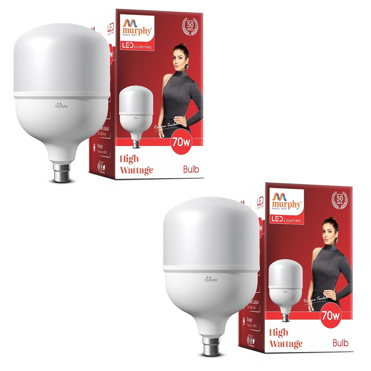 Murphy 70W LED Bulb β Cool Daylight | High Wattage Energy-Saving Bulb | B22 Base | Long Life | 6500K Bright White | 2-Year Warranty