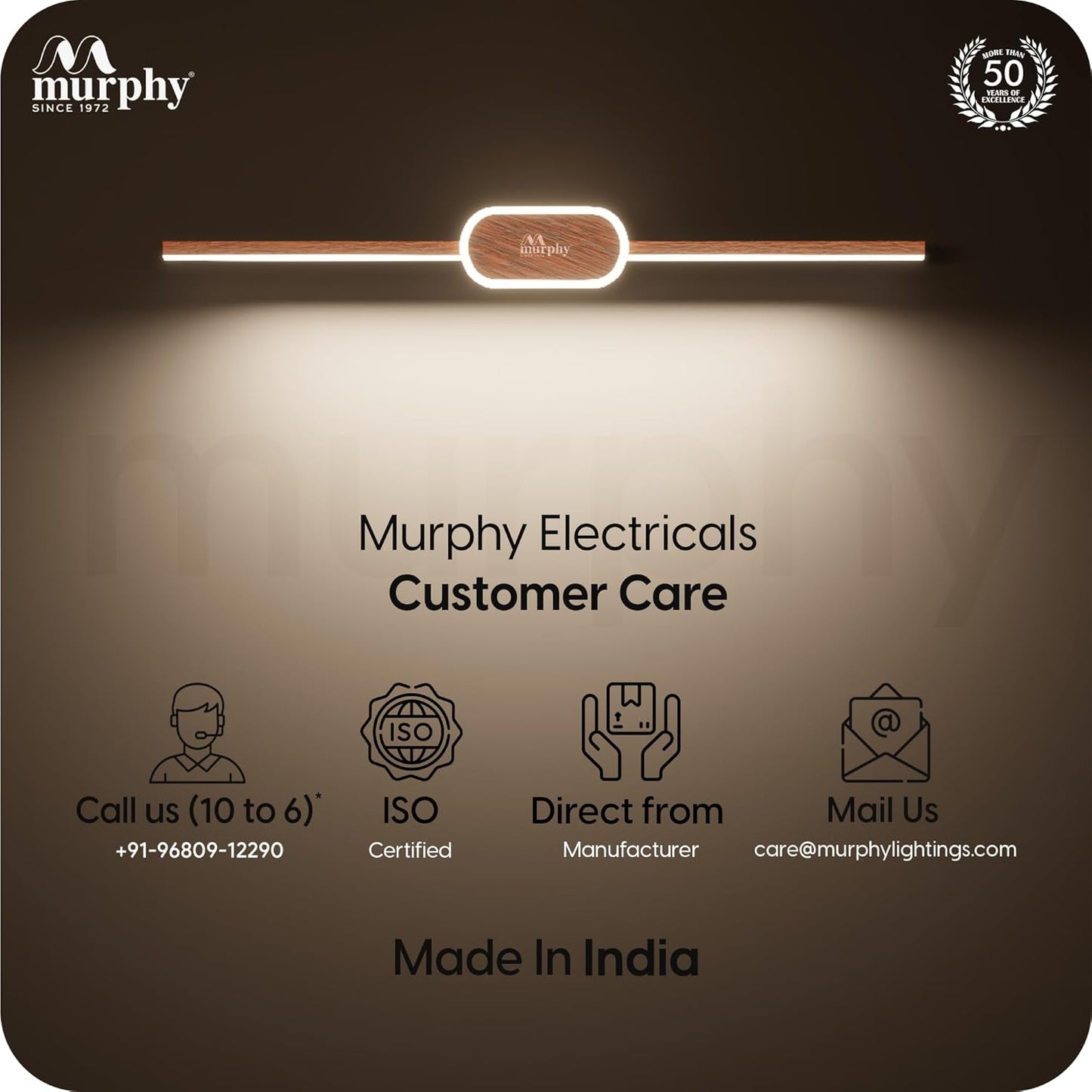 Murphy 16W+2W LED Mirror Light | 3 Color Changing (White/Warm/Natural) | Wooden Finish, Modern Over Mirror Bathroom/Dressing Table Light | Pack of 1 | 2-Year Warranty