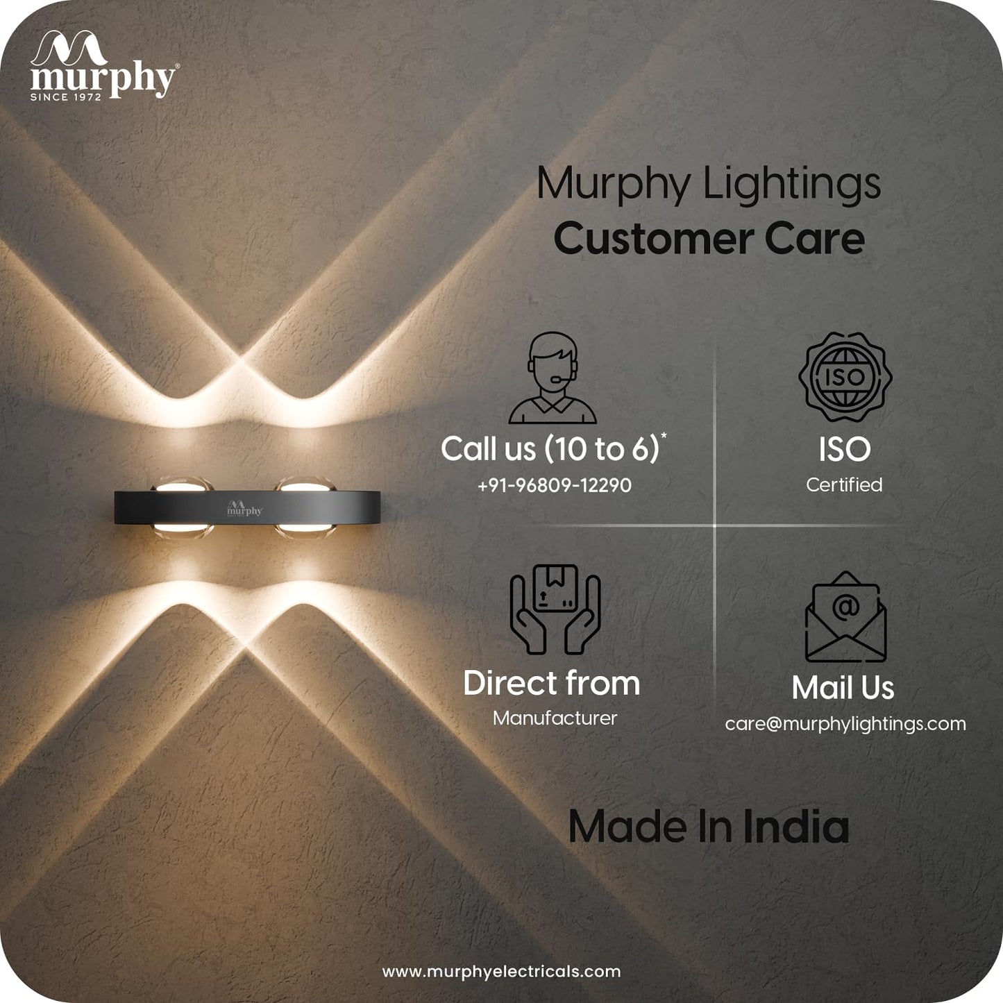 Murphy Areo 4-Way Waterproof LED Wall Light – Warm White | Premium Aluminium Body | Modern Decorative Indoor & Outdoor Wall Lamp | Energy Efficient | IP65 | 2-Year Warranty