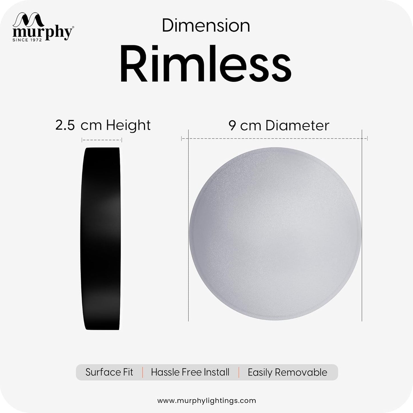 Murphy Rimless Surface LED Light 6W (Cool White, 6000K) – Black Shockproof PC Body, 100lm/W, BIS Approved, 4kV Surge Protection, 2-Year Warranty