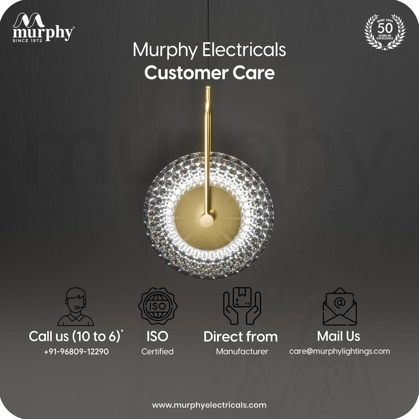 Murphy Crystal Aura 6W LED Pendant Light | 3-in-1 Color Changing (Cool Natural Warm White) | Diamond Glass Hanging Lamp | Adjustable Wire | Gold Finish