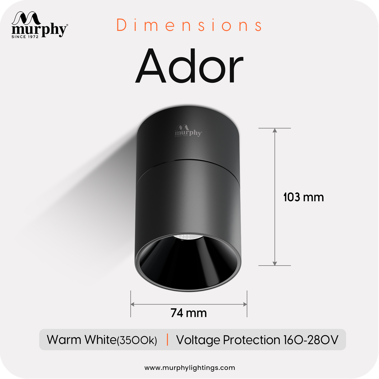 Murphy 12W Ador Black Body 360 Degree Adjustable LED Surface COB Surface Light