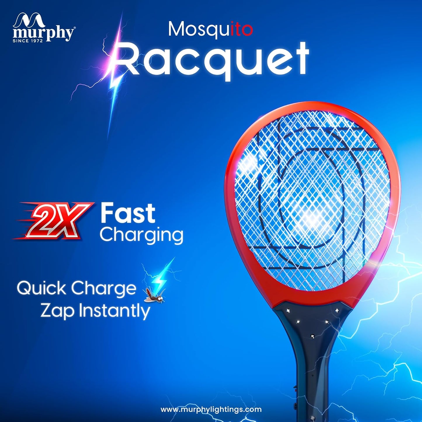 Murphy Electric Mosquito Racquet with 6 Months Warranty, Instant Kill, Greater Coverage Area, Made in India