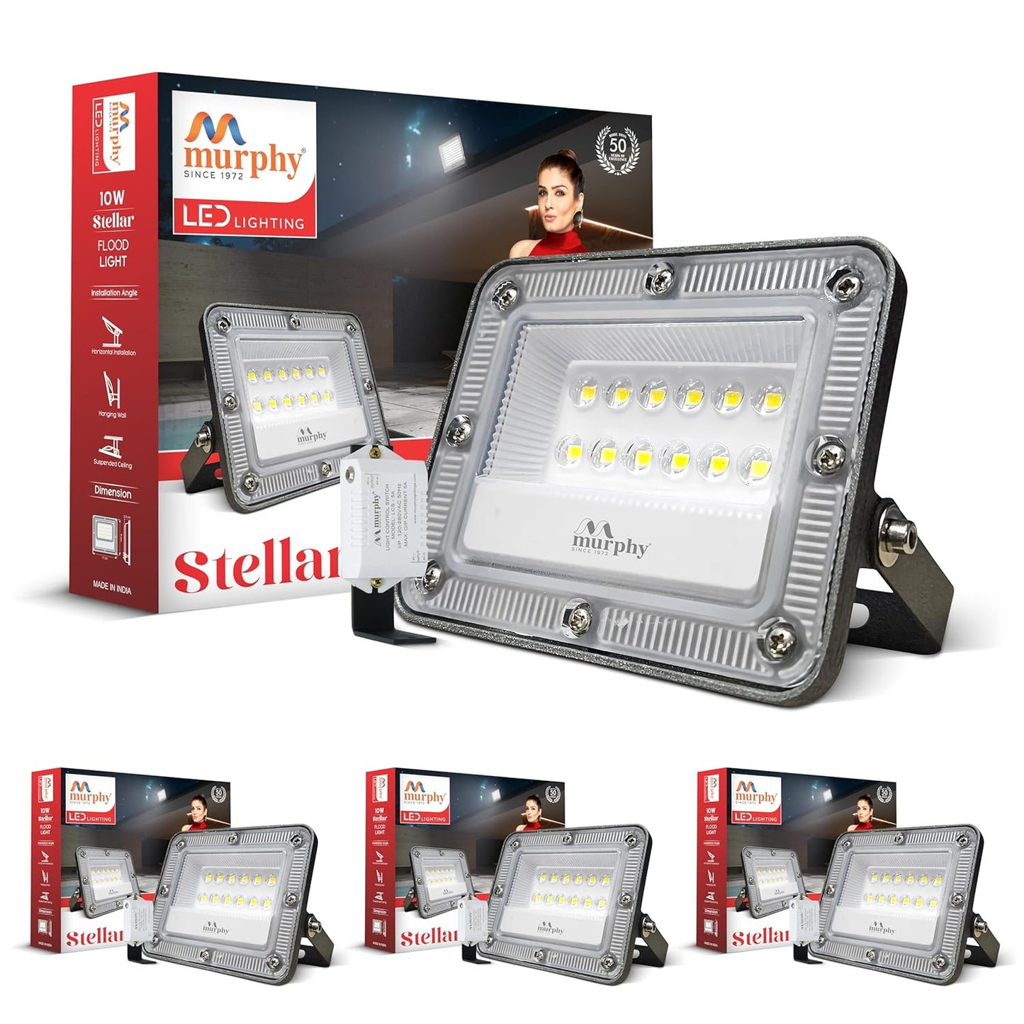Murphy Stellar 10W LED Flood Light with Day-Night Sensor & Driver, Cool White 6500K, IP66 Waterproof, Outdoor Security & Landscape Lighting, BIS Approved