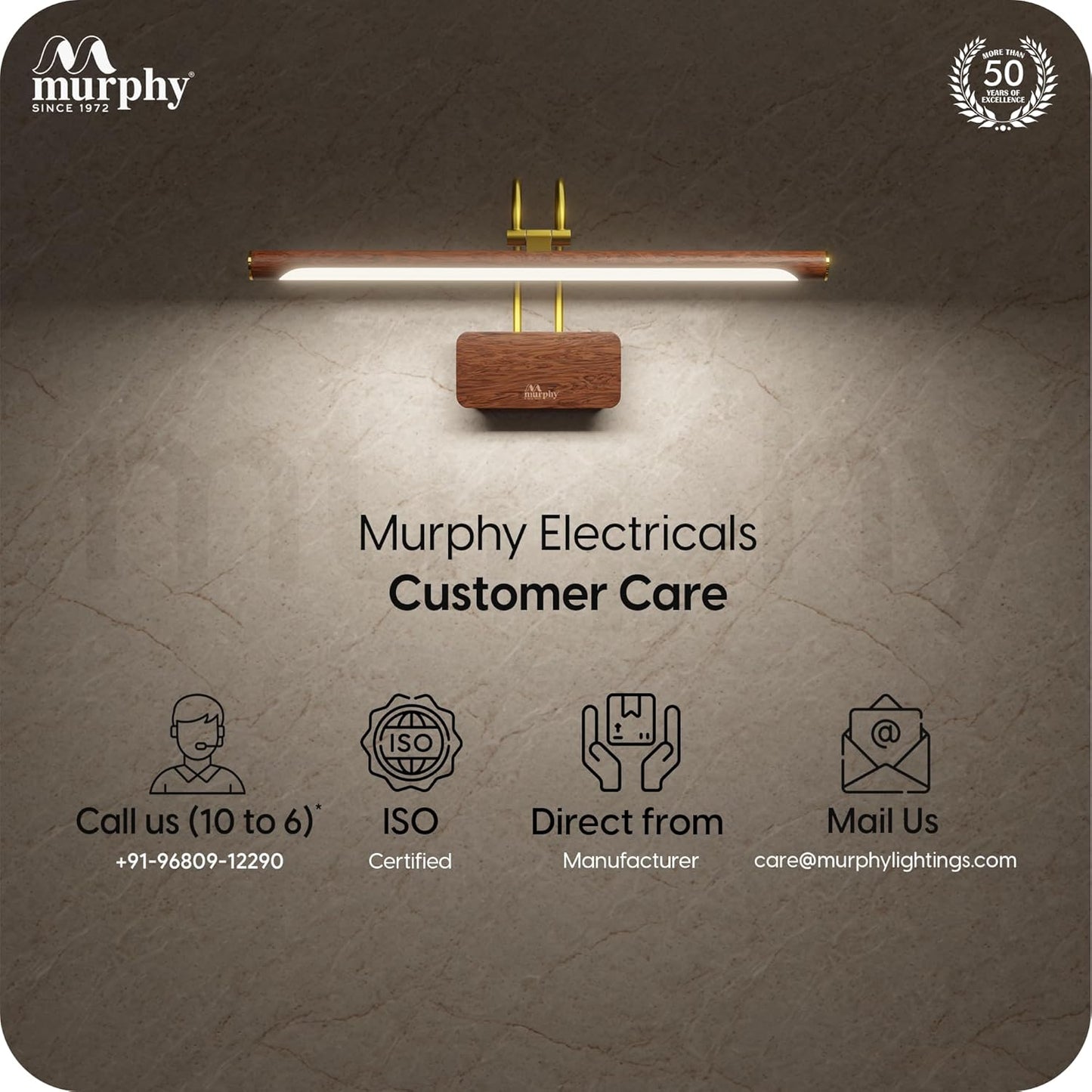 Murphy ElanBar 12W LED Mirror Light | 3-in-1 Color Changing | Adjustable 3-Step Baring | Wood Finish | Wall Mounted Vanity Light for Bathroom & Dressing Table