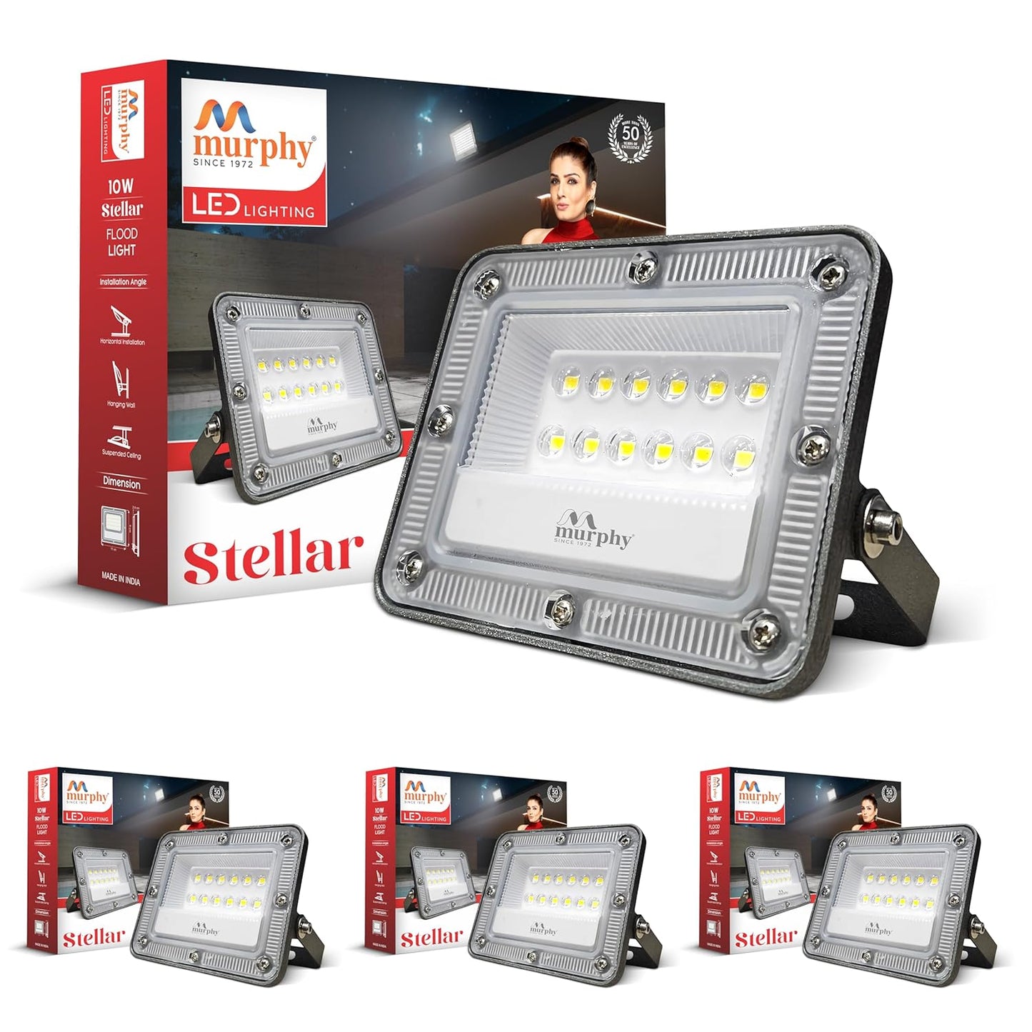 Murphy Stellar 10W LED Flood Light with 2-Year Warranty | Cool White | High Brightness Outdoor LED for Security, Landscape, Warehouse, Backyard | IP66 Waterproof | BIS Approved