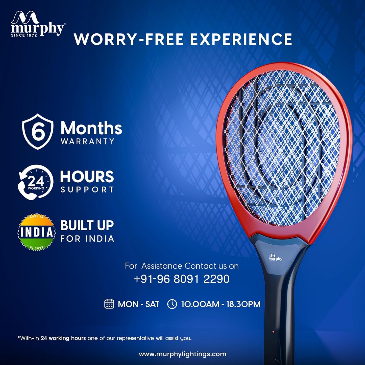 Murphy Electric Mosquito Racquet with 6 Months Warranty, Instant Kill, Greater Coverage Area, Made in India