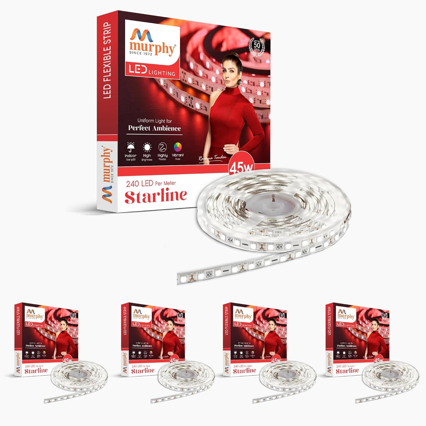 Murphy 45W LED Strip Light 2835 High Lumen 5 Metre (120 LEDs/Mtr) Cool White – 12V DC 10A Driver Included | Cove/False Ceiling/Decor Light