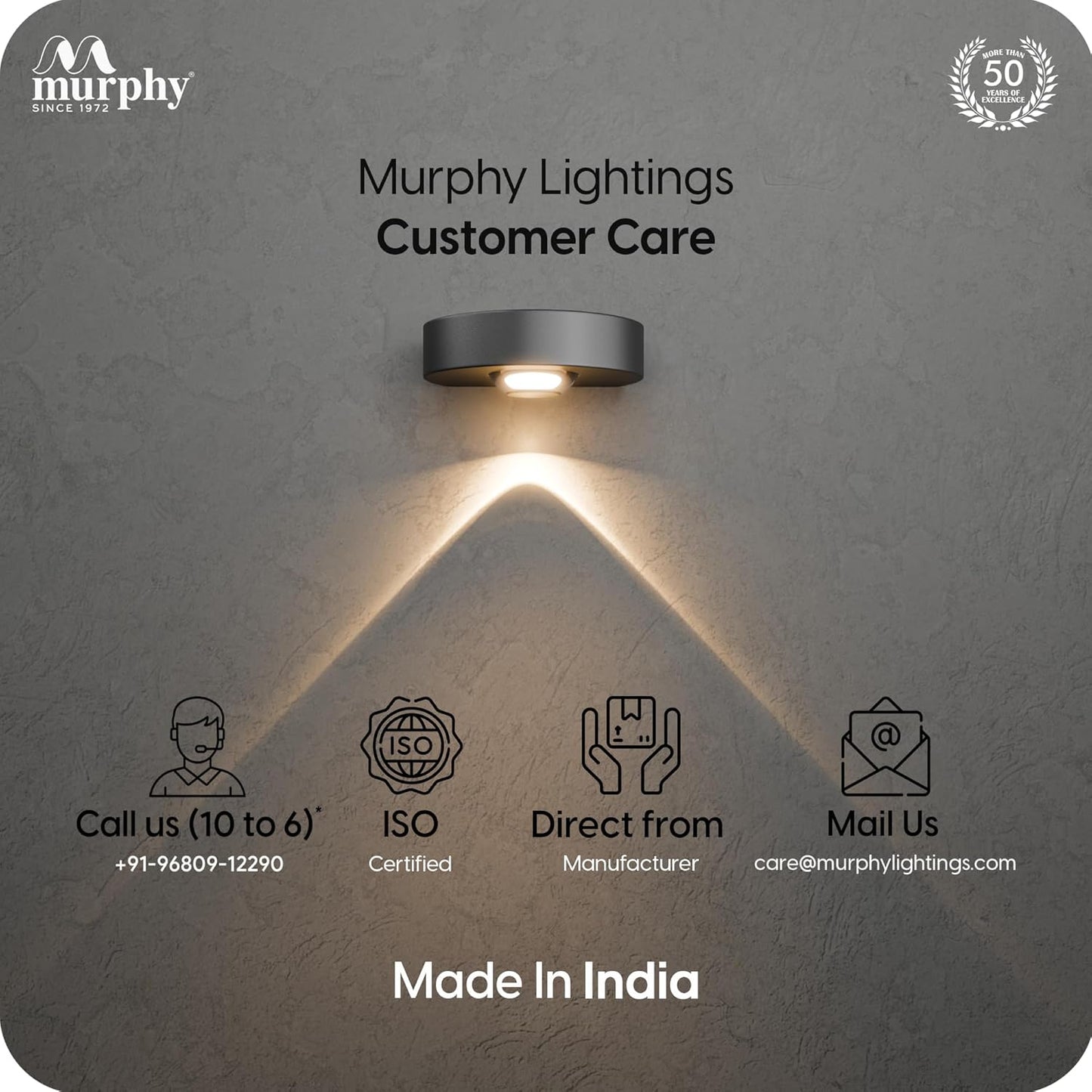 Murphy Areo 1-Way Waterproof LED Wall Light – Warm White, Aluminum Body, 2-Year Warranty, Indoor & Outdoor