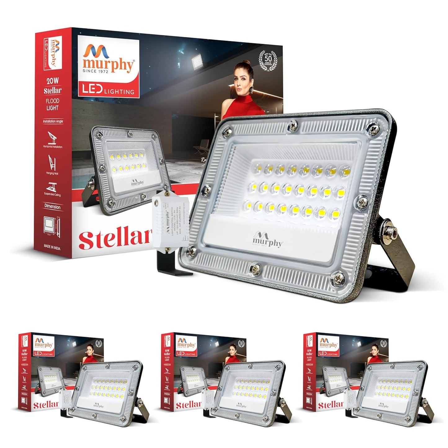 Murphy Stellar 20W LED Flood Light with Auto Day/Night Sensor | Cool White 6500K | Outdoor Security Light