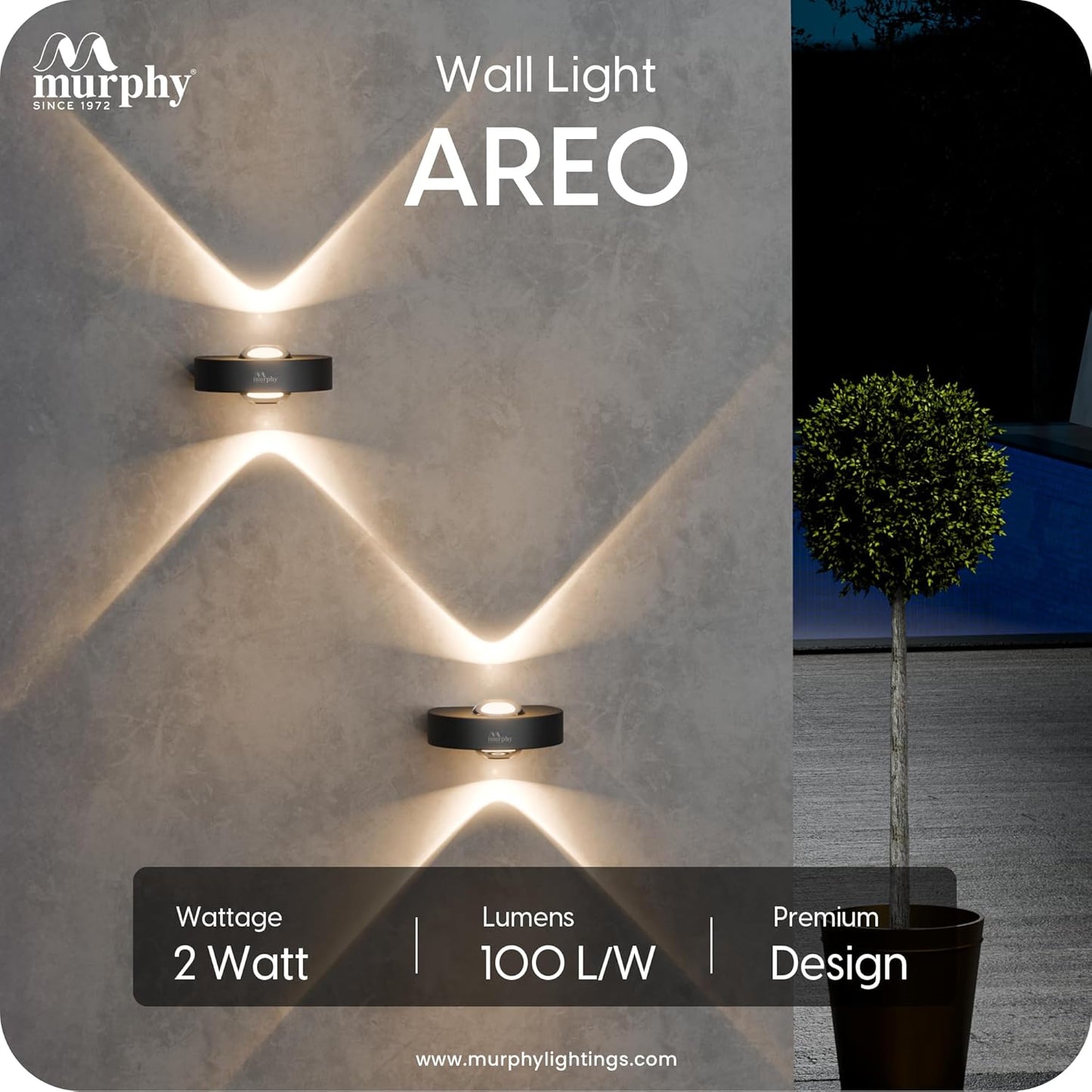 Murphy Areo 2-Way Waterproof LED Wall Light – Warm White, Aluminum Body, 2-Year Warranty, Indoor & Outdoor