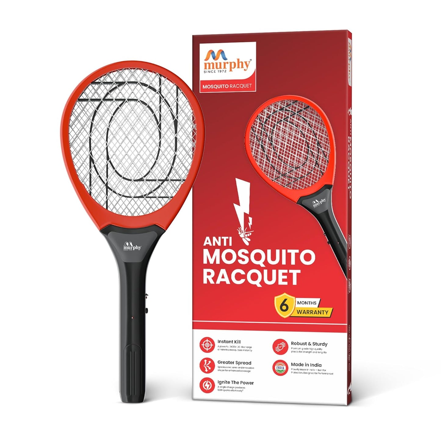 Murphy Electric Mosquito Racquet with 6 Months Warranty, Instant Kill, Greater Coverage Area, Made in India