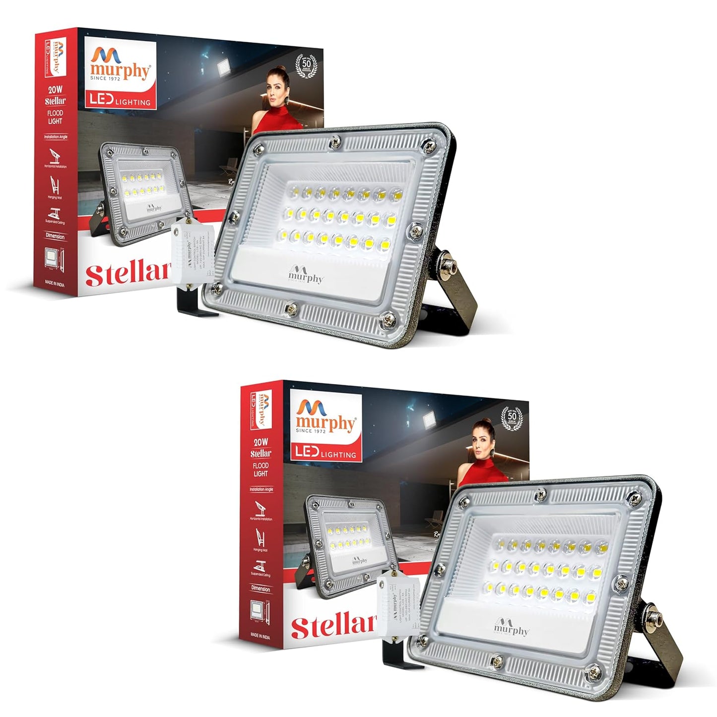 Murphy Stellar 20W LED Flood Light with Day-Night Sensor & Driver, Cool White 6500K, IP66 Waterproof, Outdoor Security & Landscape Lighting, BIS Approved