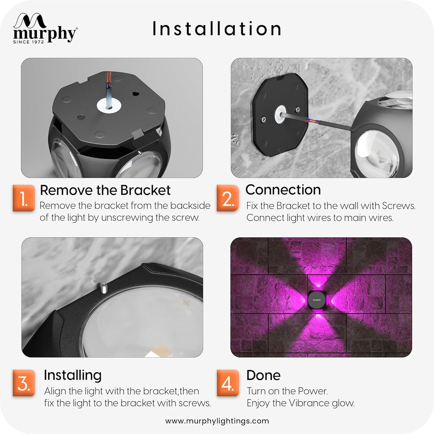 Murphy 6W LED Outdoor Wall Light | 4-Way Omni Beam| with–2-Year Warranty | 7+ Auto-Changing Colours IP66 Waterproof Aluminium Body,