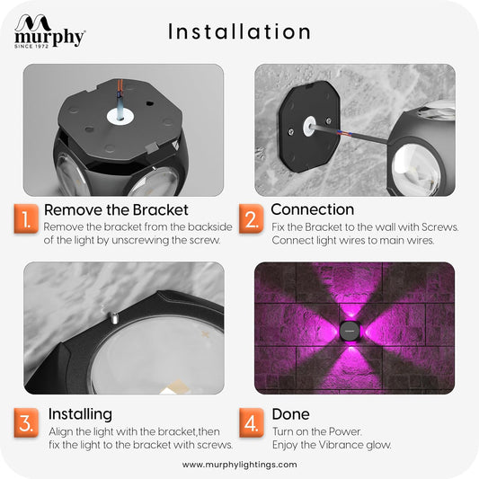 Murphy 6W LED Outdoor Wall Light | 4-Way Omni Beam| with–2-Year Warranty | 7+ Auto-Changing Colours IP66 Waterproof Aluminium Body,
