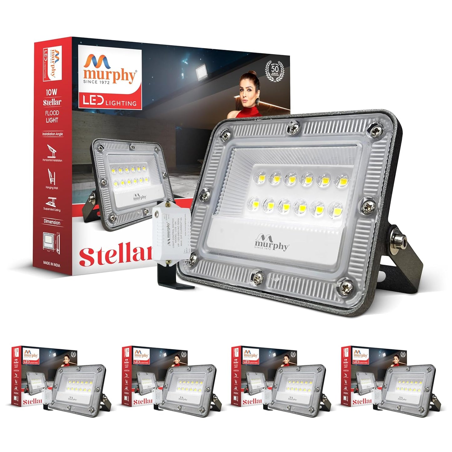 Murphy Stellar 10W LED Flood Light with Day-Night Sensor & Driver, Cool White 6500K, IP66 Waterproof, Outdoor Security & Landscape Lighting, BIS Approved