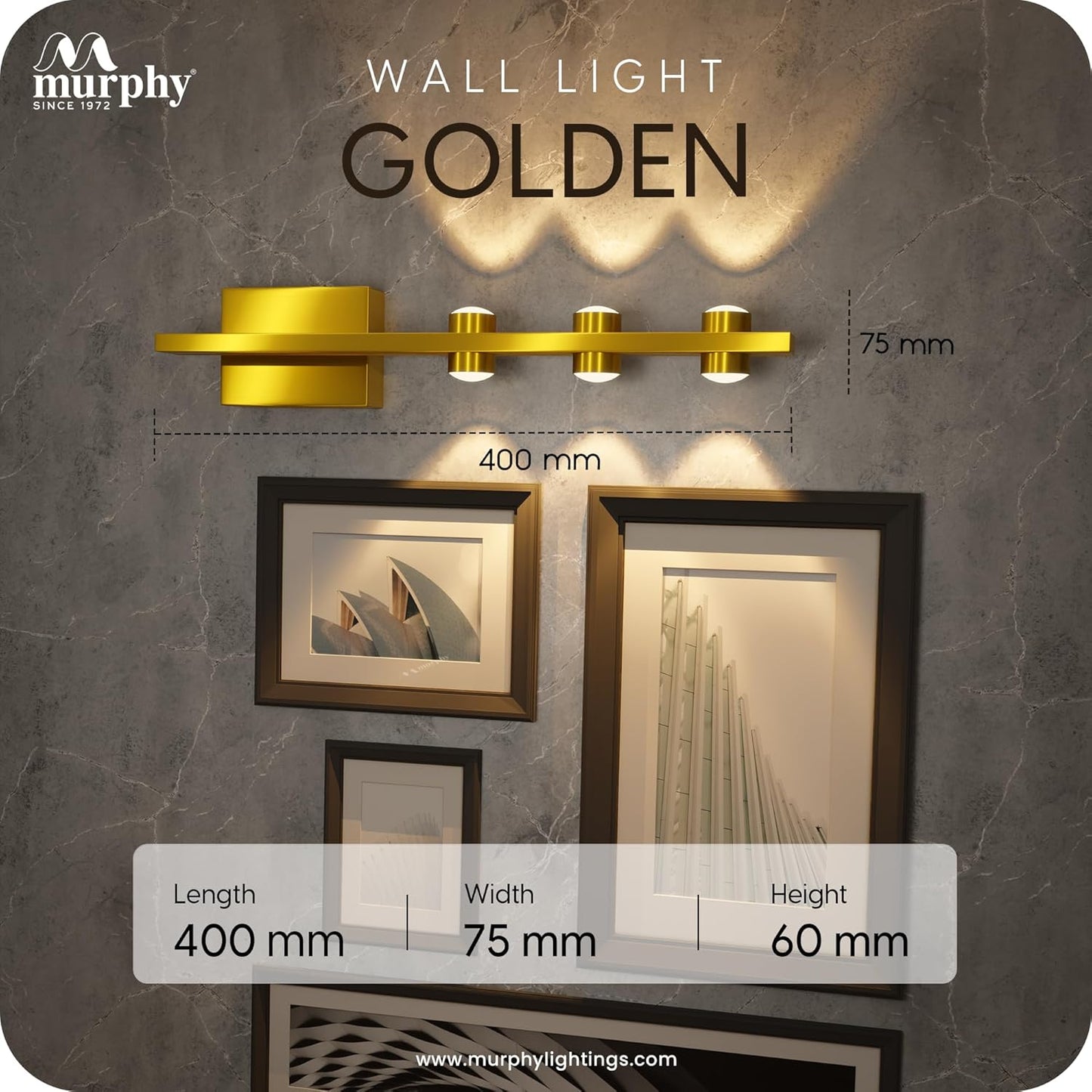 Murphy LED Stylish Up/Down Wall Light – Warm White, Rustproof Aluminum Body (3 Up & 3 Down, Gold Finish) (with 2 Years Warranty)