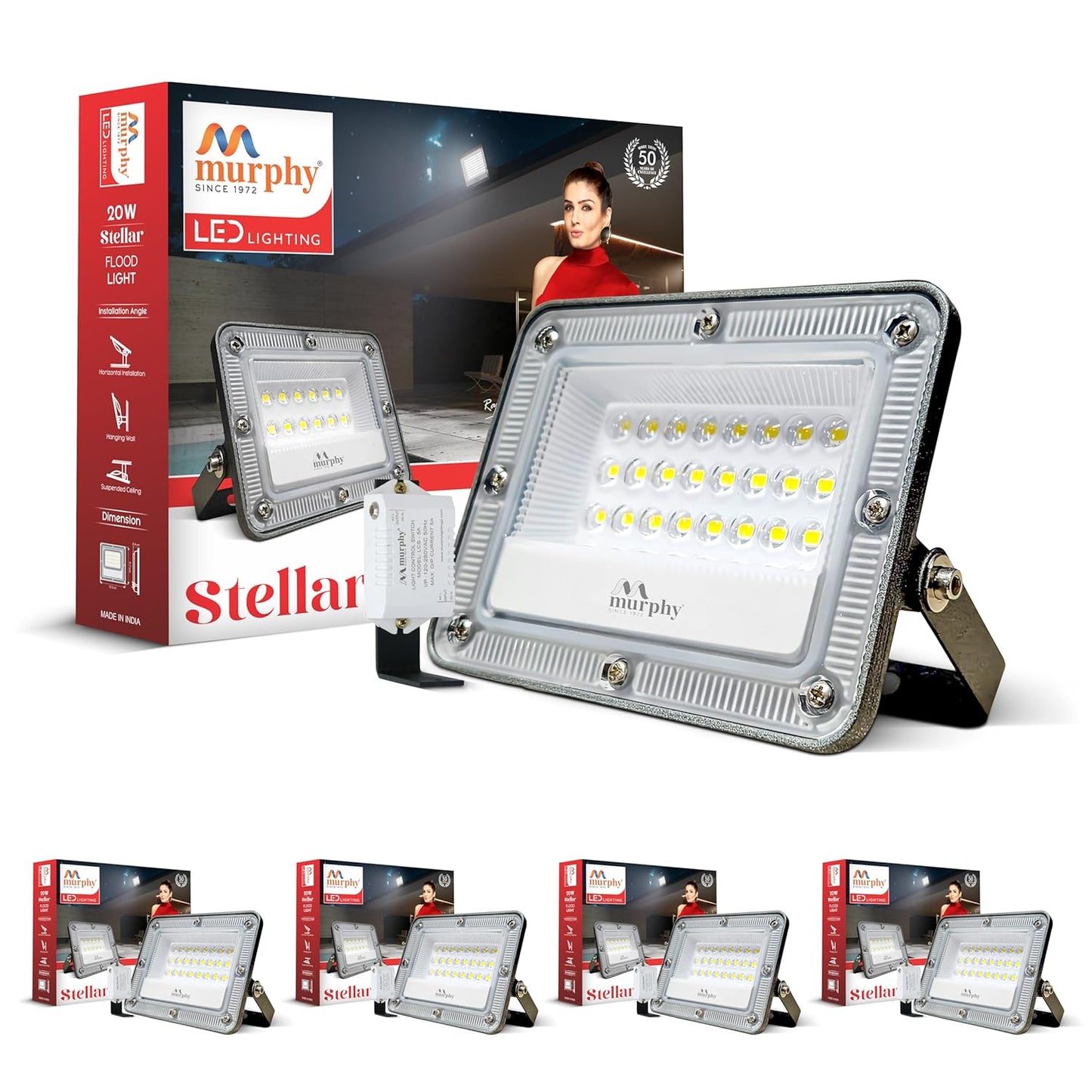 Murphy Stellar 20W LED Flood Light with Auto Day/Night Sensor | Cool White 6500K | Outdoor Security Light