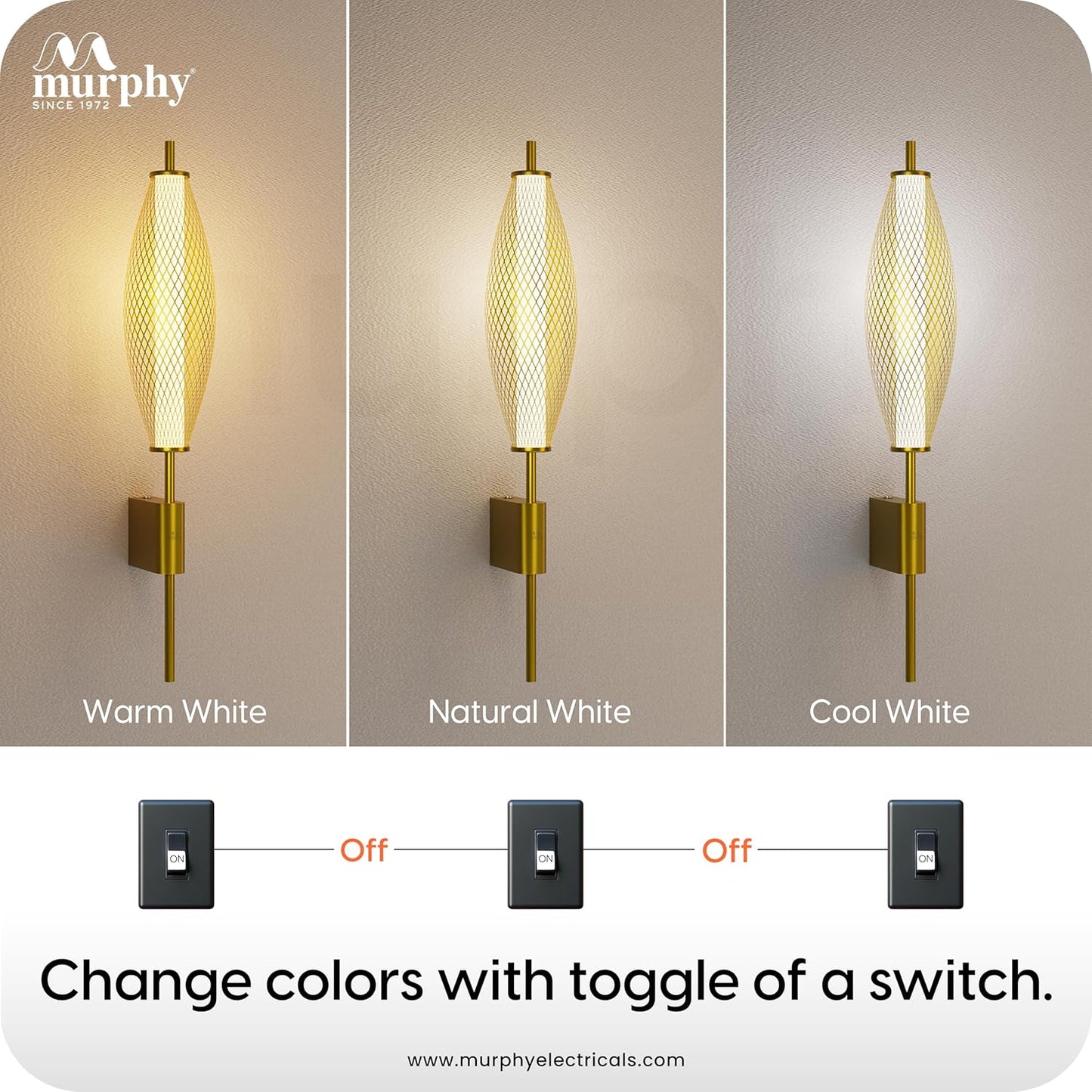 Murphy Glint Mesh 12W Wall Light |Aluminium Body |Golden Finish | 3-in-1 Color Changing LED (Cool White/Warm White/Natural White)