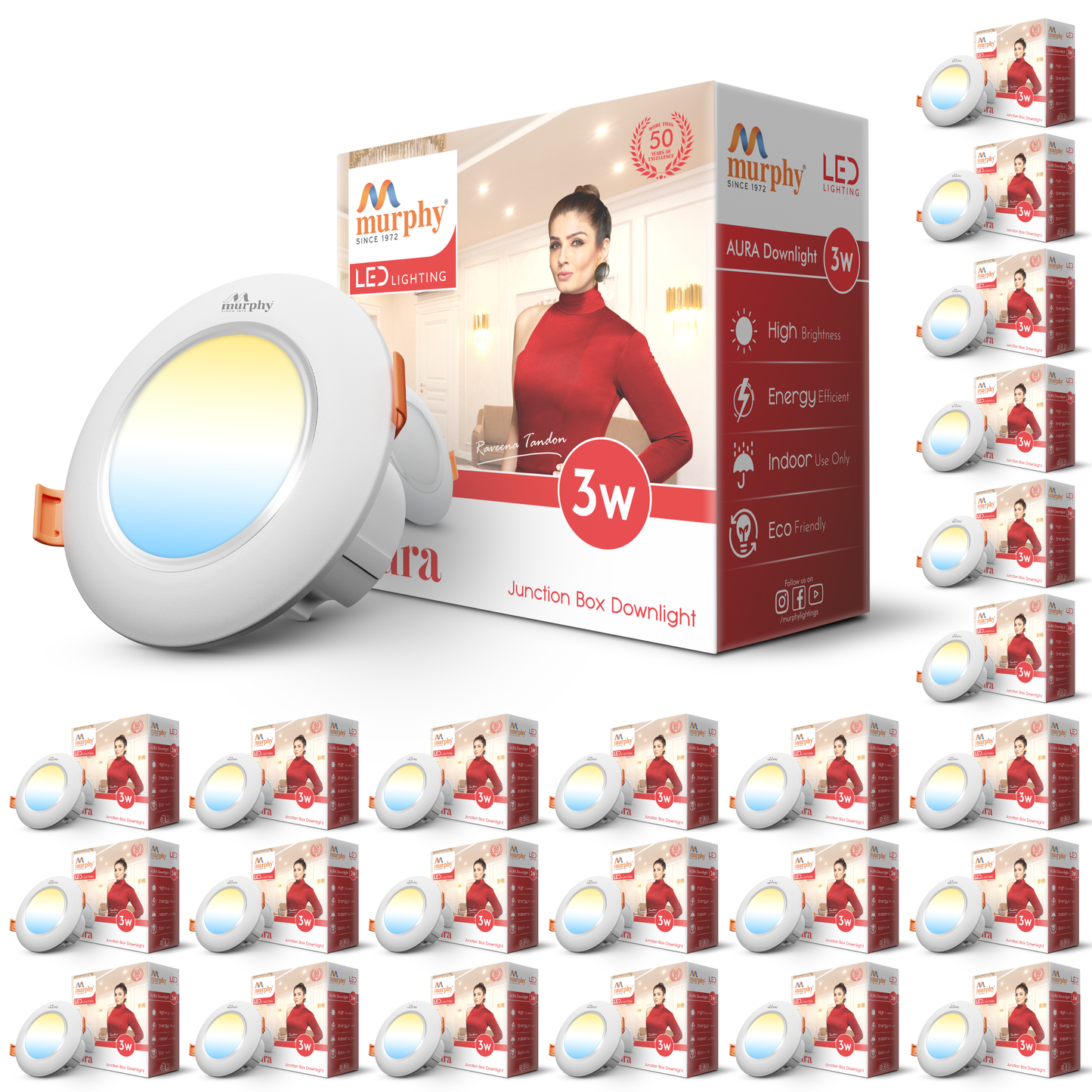 Murphy 3W Aura LED 3-IN-1 Color Changing Down Light : Cool White + Warm White + Natural White