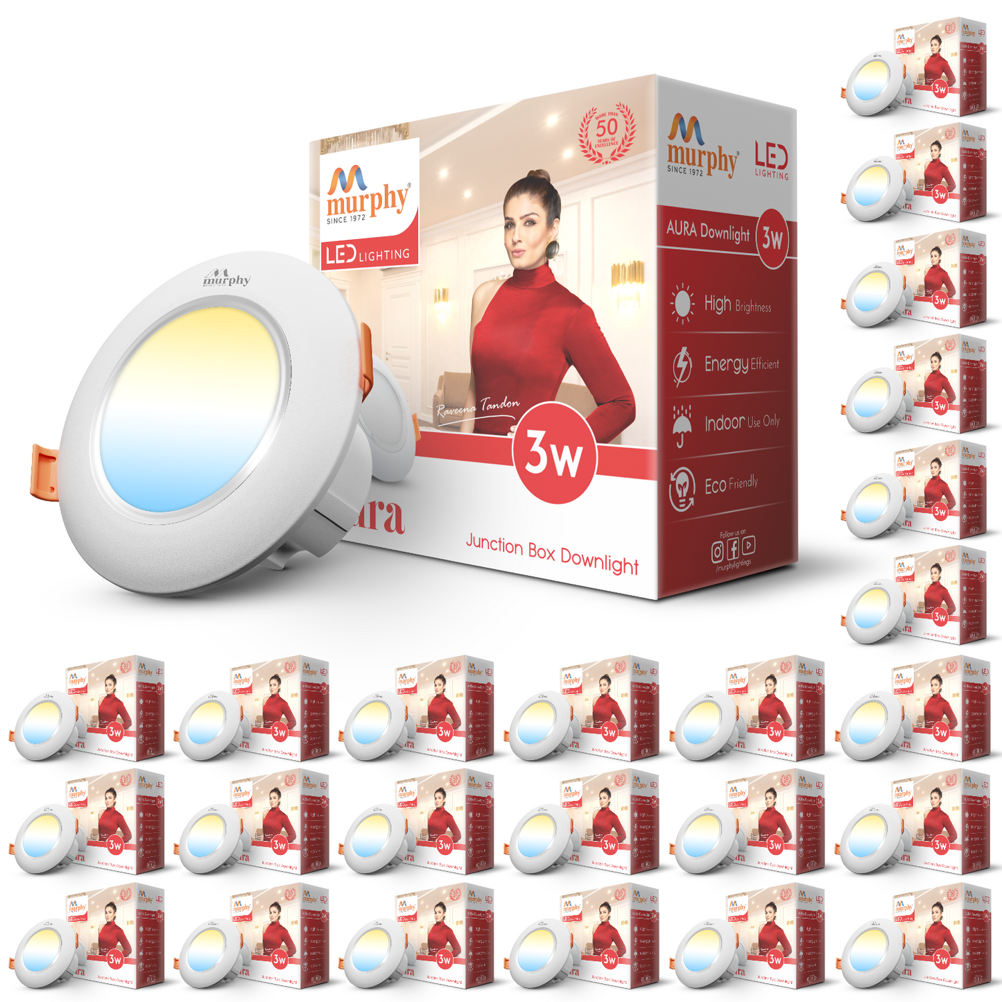 Murphy 3W Aura LED 3-IN-1 Color Changing Down Light : Cool White + Warm White + Natural White