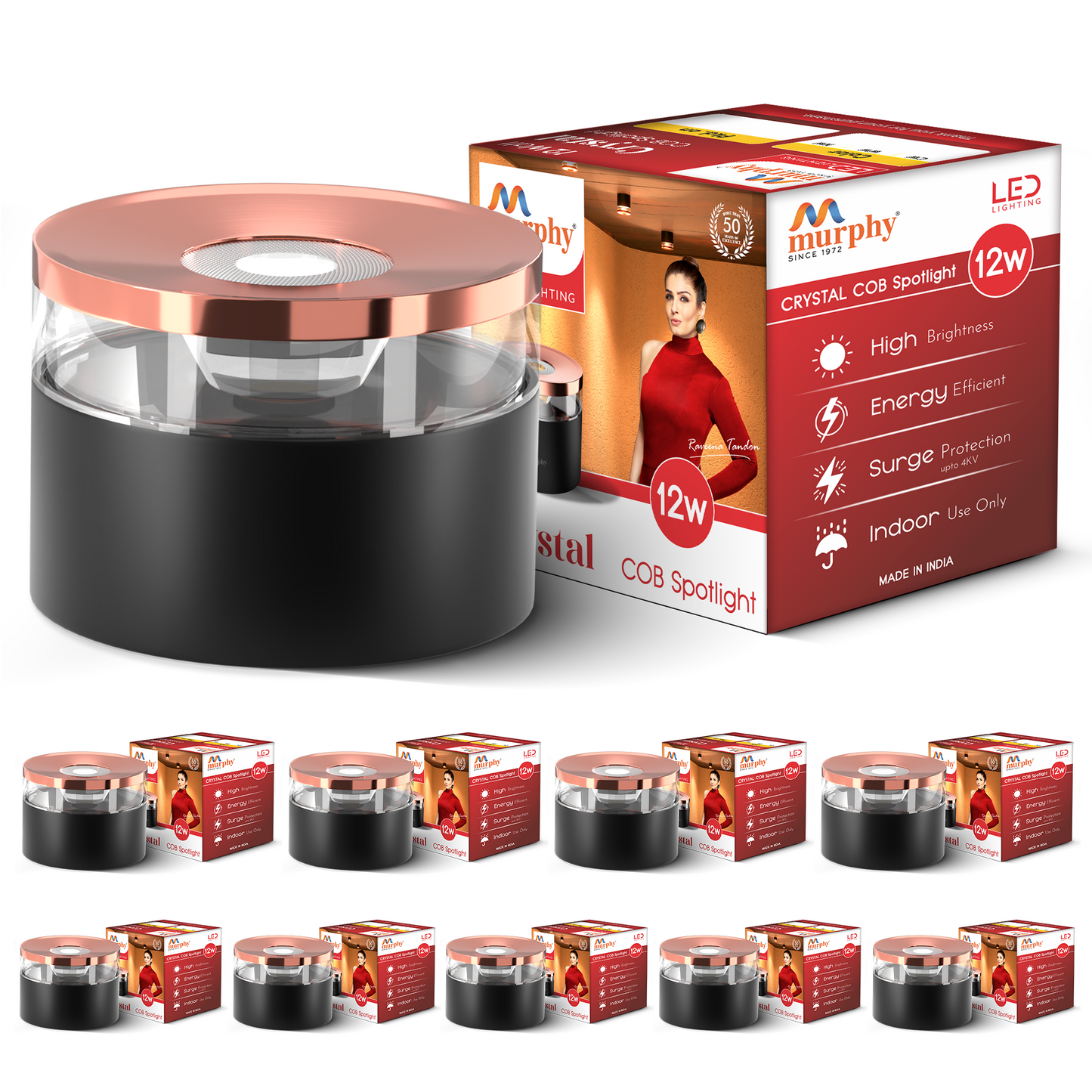 Murphy 12W Crystal Black Rose Gold Cylindrical COB Surface Light