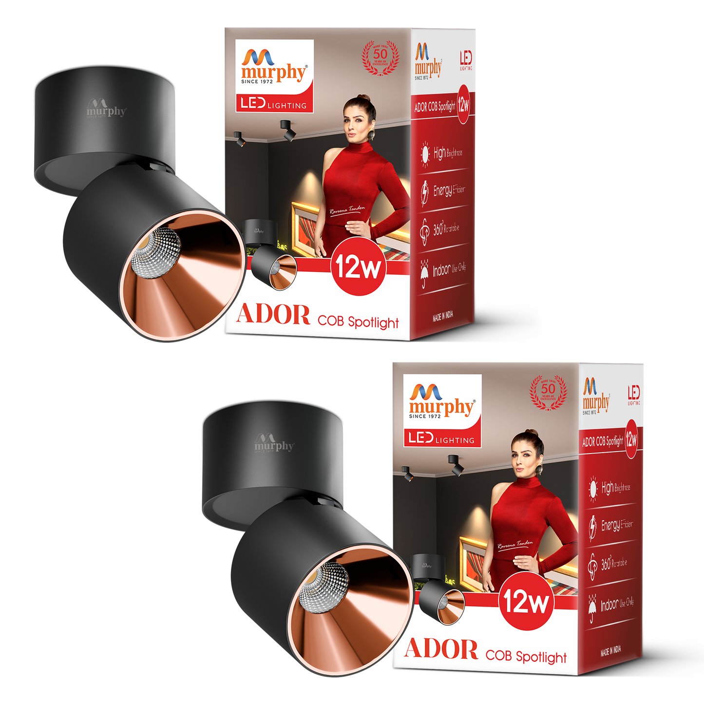 Murphy 12W Ador Black Body Reflective Rose Gold Finish 360 Degree Adjustable LED Surface COB Surface Light