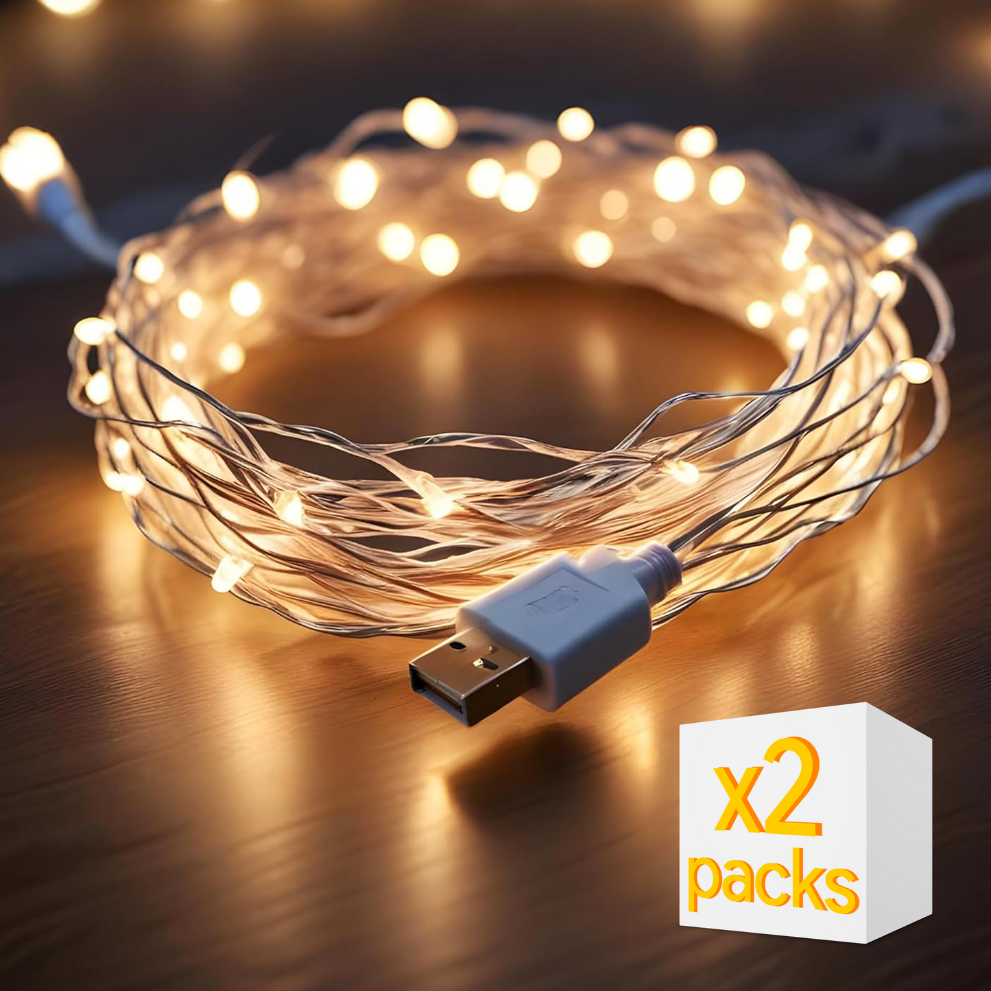 🎁 🎁 Murphy LED USB CORK COPPER STRING LIGHT 10 MTR - Warm White / Pack of 2