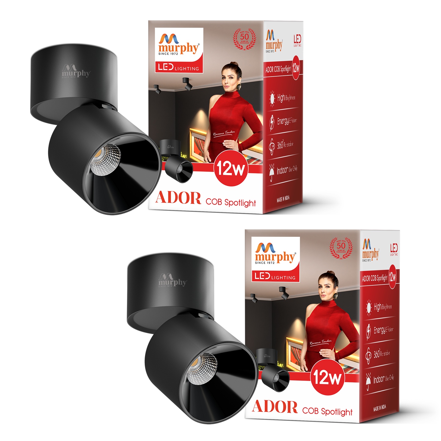 Murphy 12W Ador Black Body 360 Degree Adjustable LED Surface COB Surface Light
