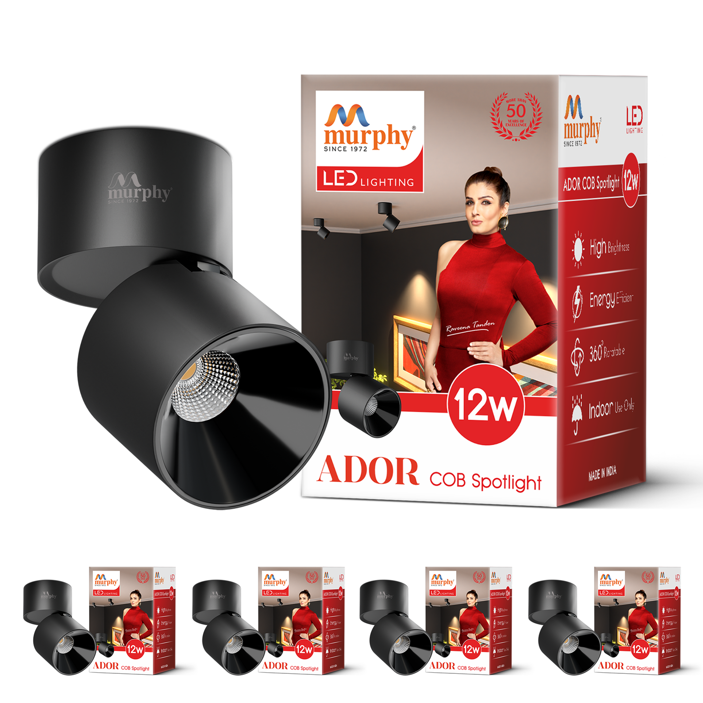 Murphy 12W Ador Black Body 360 Degree Adjustable LED Surface COB Surface Light