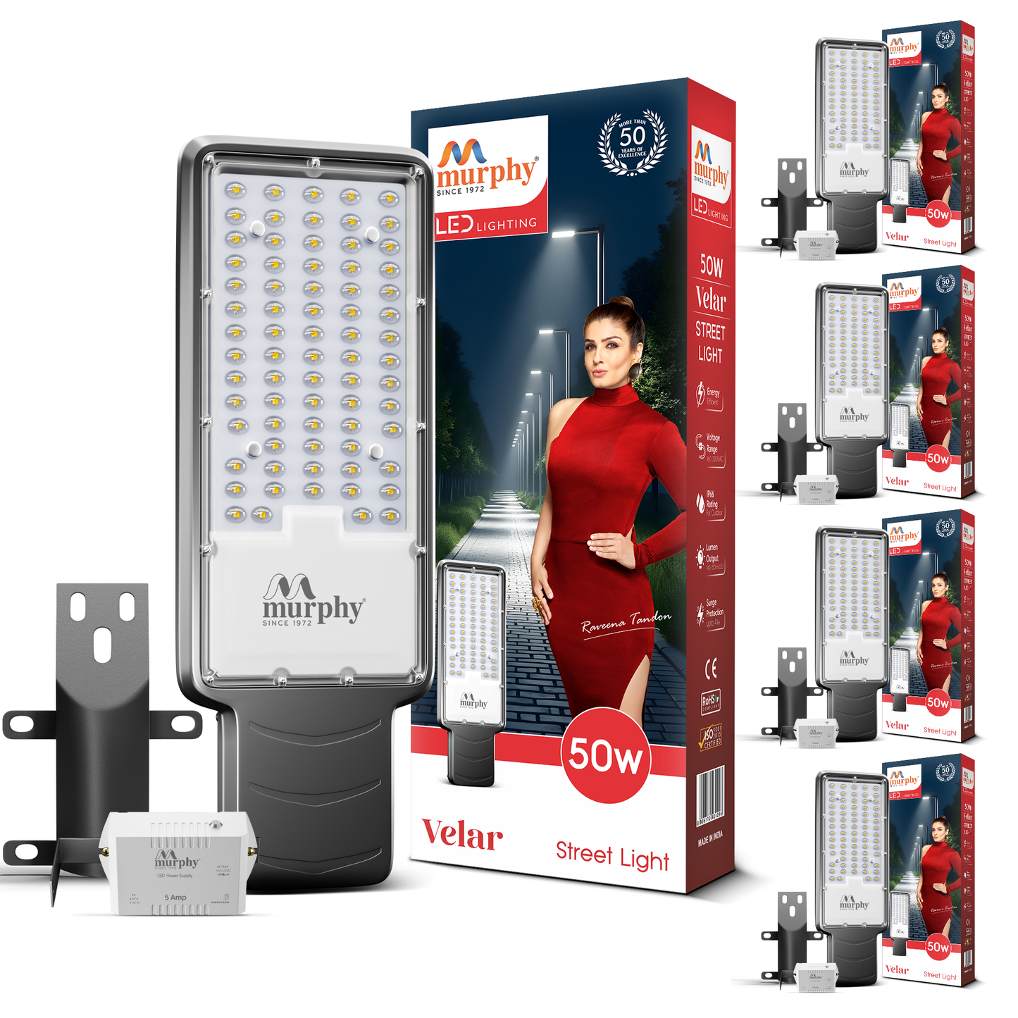 Murphy Velar 50W LED Street Light with Auto On/Off Day Night Sensor | Aluminium Body | IP66 Waterproof | 5000 Lumens | 6500K Cool White | | BIS Certified | 2-Year Warranty