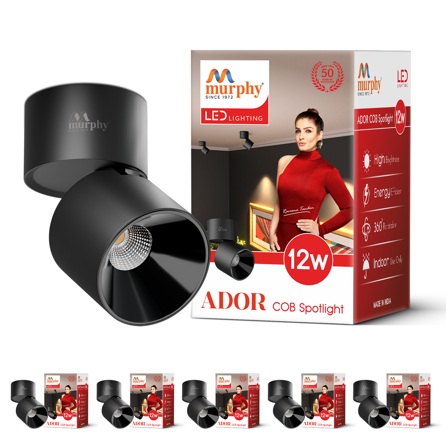 Murphy 12W Ador Black Body 360 Degree Adjustable LED Surface COB Surface Light