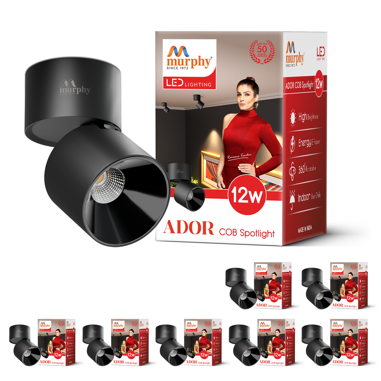 Murphy 12W Ador Black Body 360 Degree Adjustable LED Surface COB Surface Light