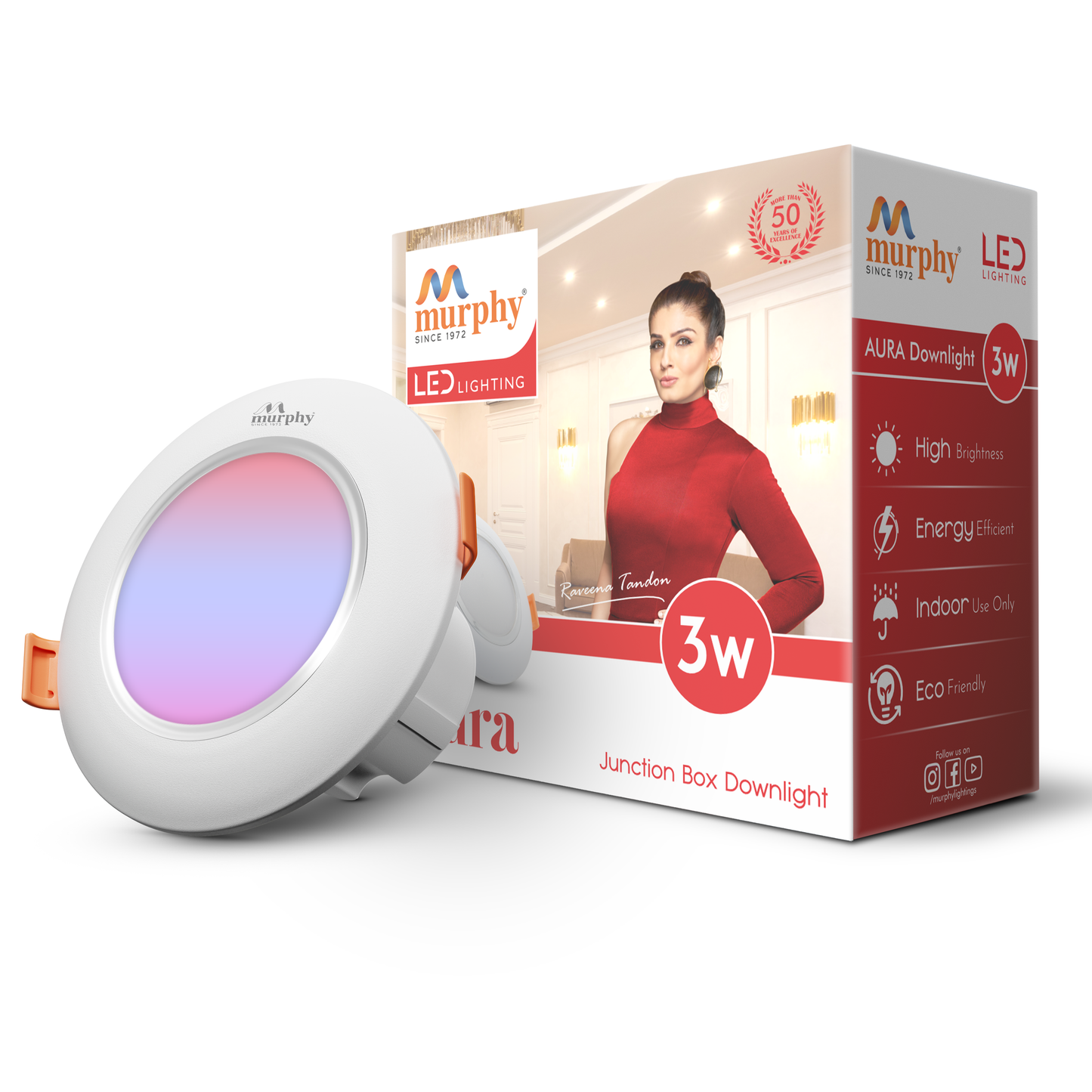Murphy 3W Aura LED 3-IN-1 Color Changing Down Light : Red+Blue+Pink
