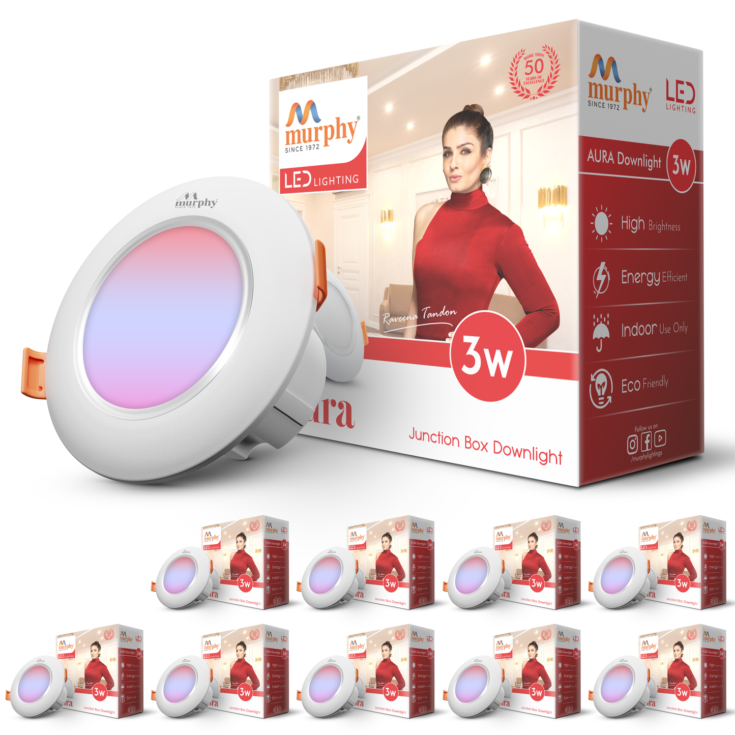 Murphy 3W Aura LED 3-IN-1 Color Changing Down Light : Red+Blue+Pink