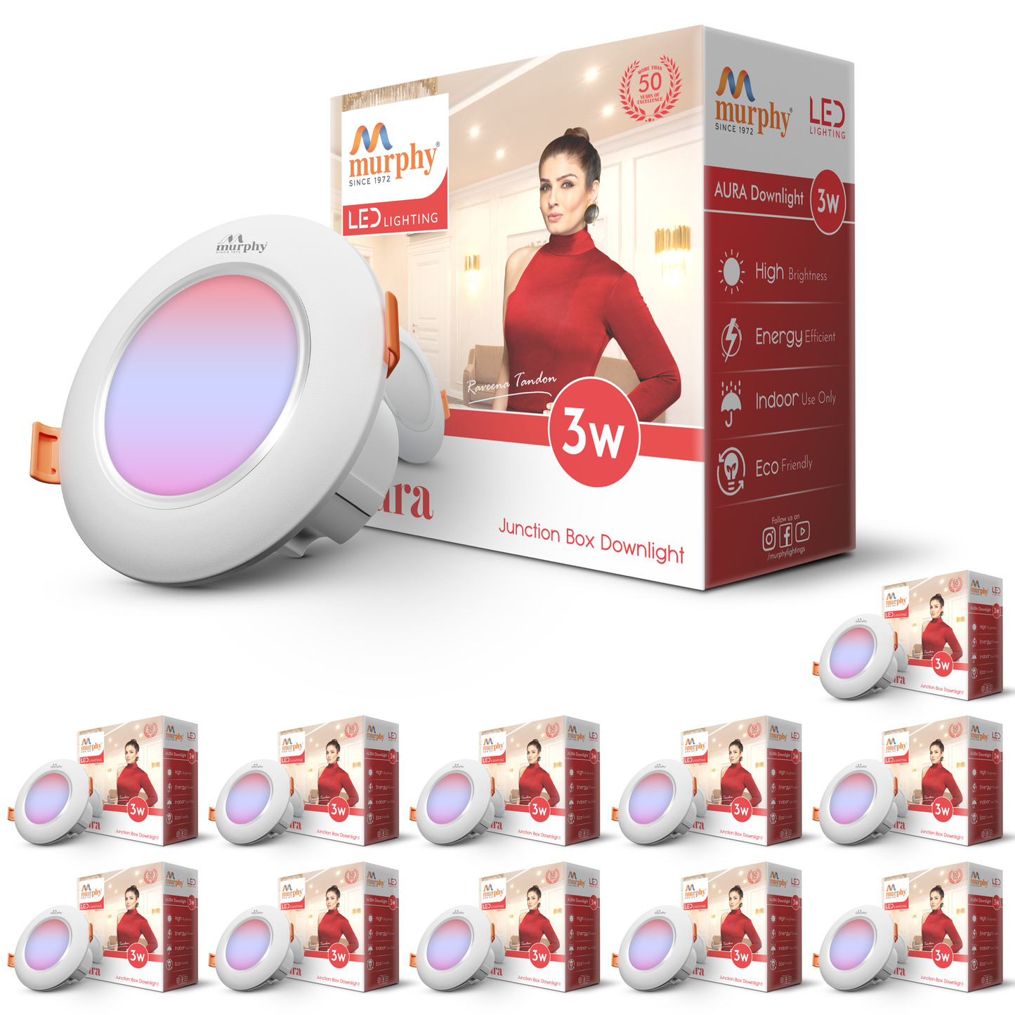 Murphy 3W Aura LED 3-IN-1 Color Changing Down Light : Red+Blue+Pink
