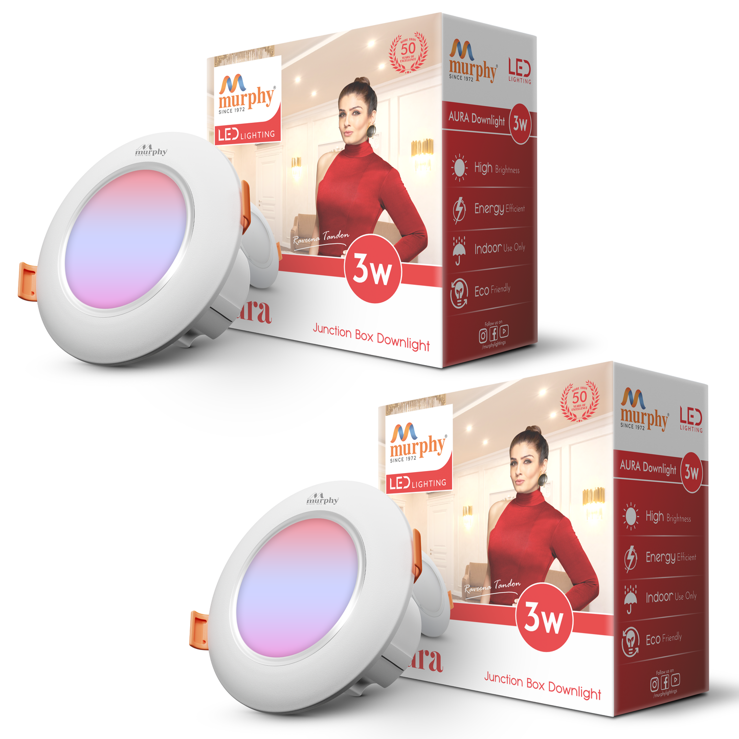 Murphy 3W Aura LED 3-IN-1 Color Changing Down Light : Red+Blue+Pink