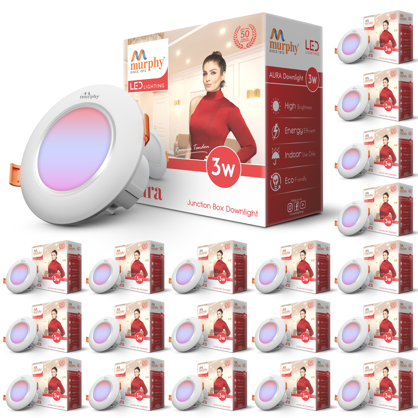 Murphy 3W Aura LED 3-IN-1 Color Changing Down Light : Red+Blue+Pink
