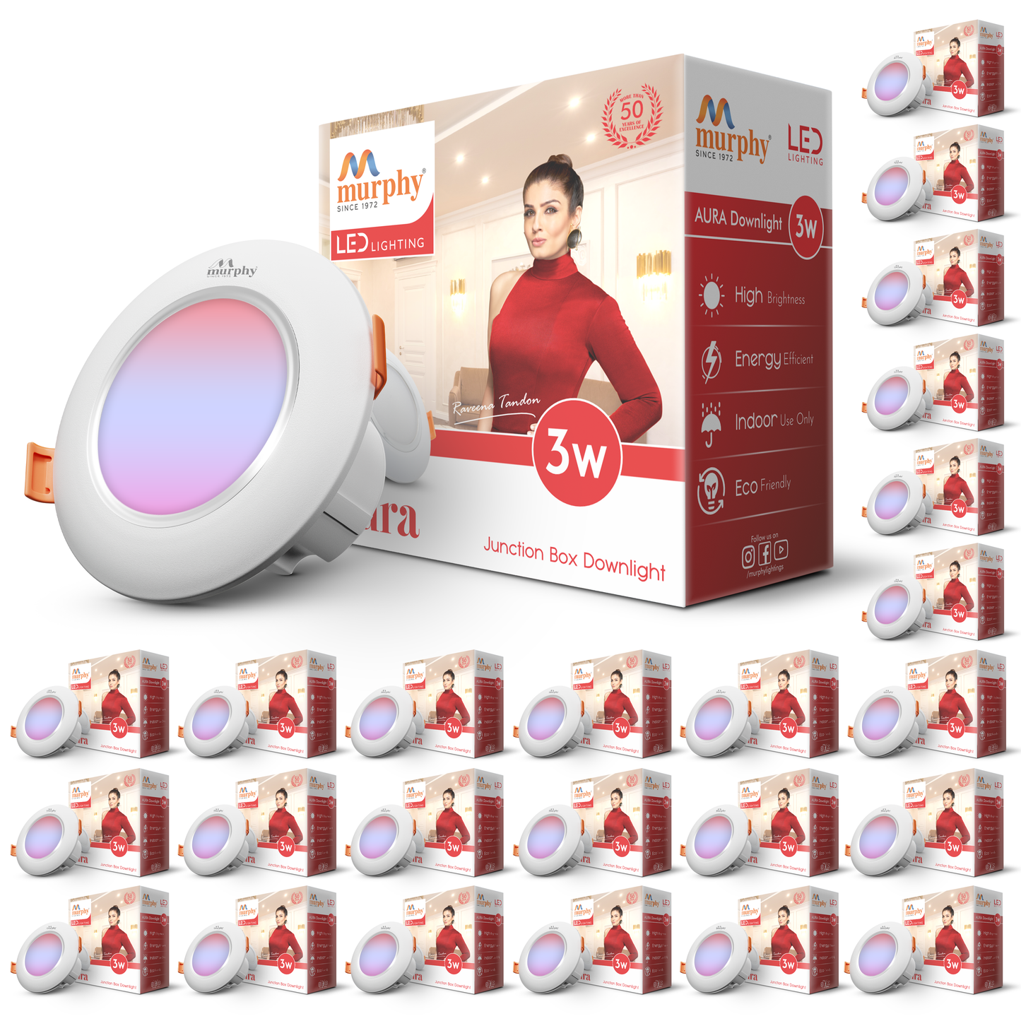 Murphy 3W Aura LED 3-IN-1 Color Changing Down Light : Red+Blue+Pink