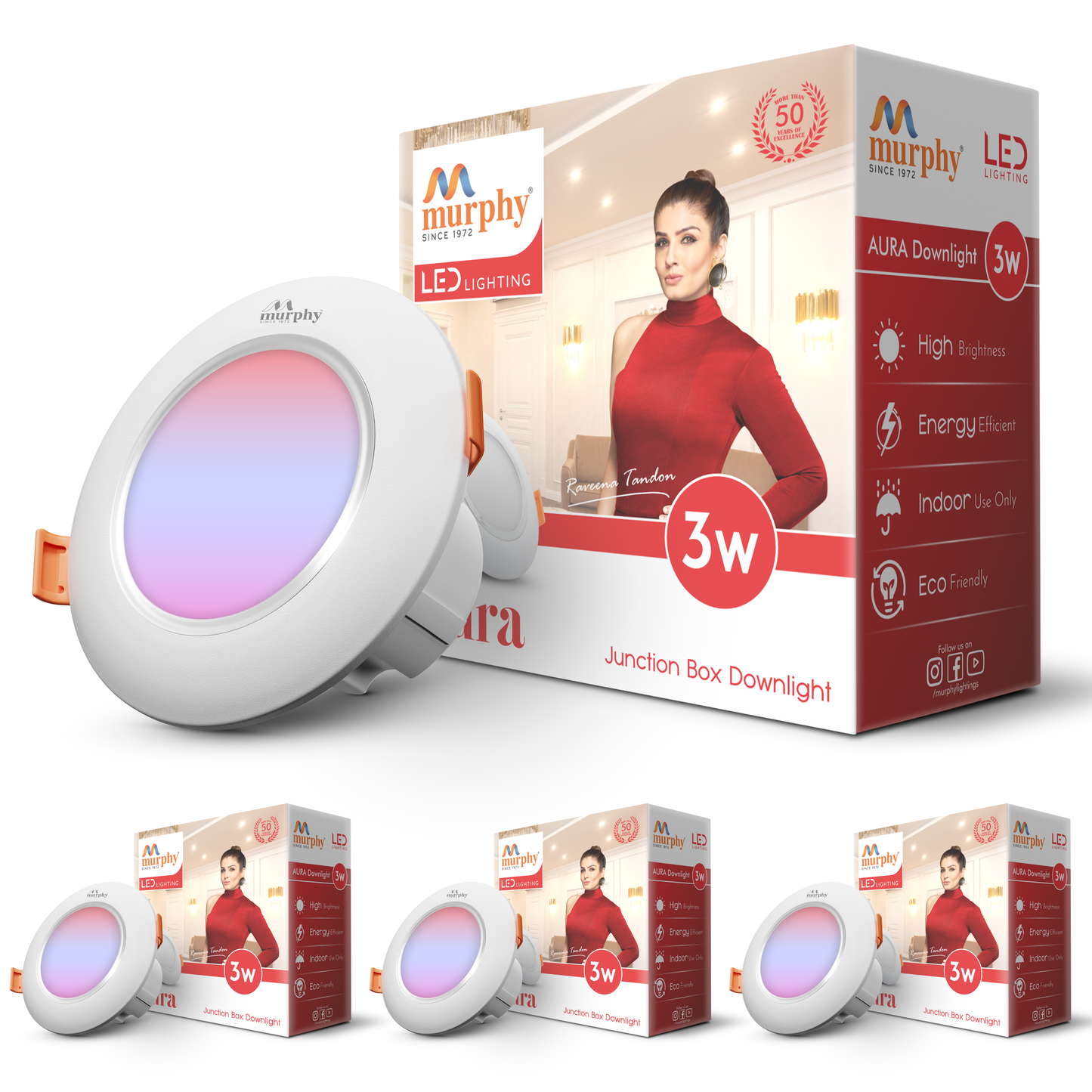 Murphy 3W Aura LED 3-IN-1 Color Changing Down Light : Red+Blue+Pink