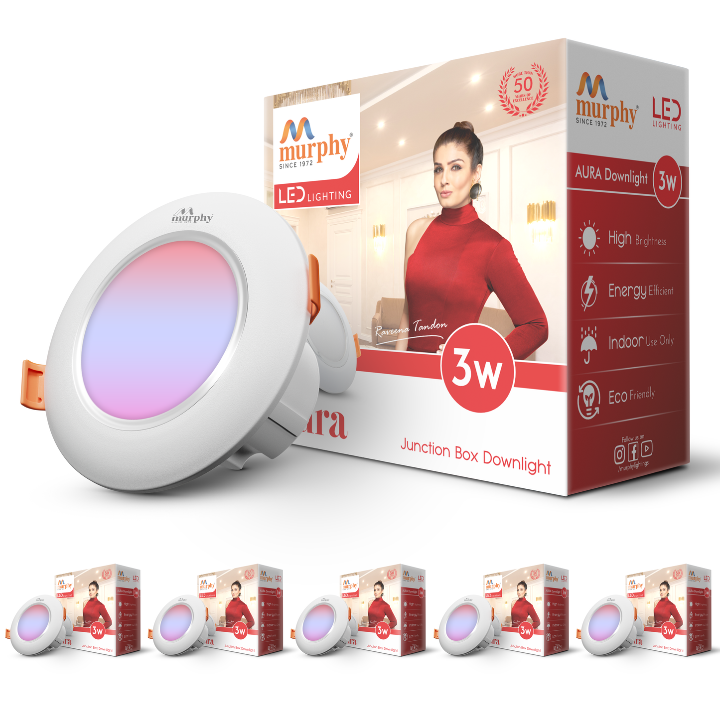 Murphy 3W Aura LED 3-IN-1 Color Changing Down Light : Red+Blue+Pink