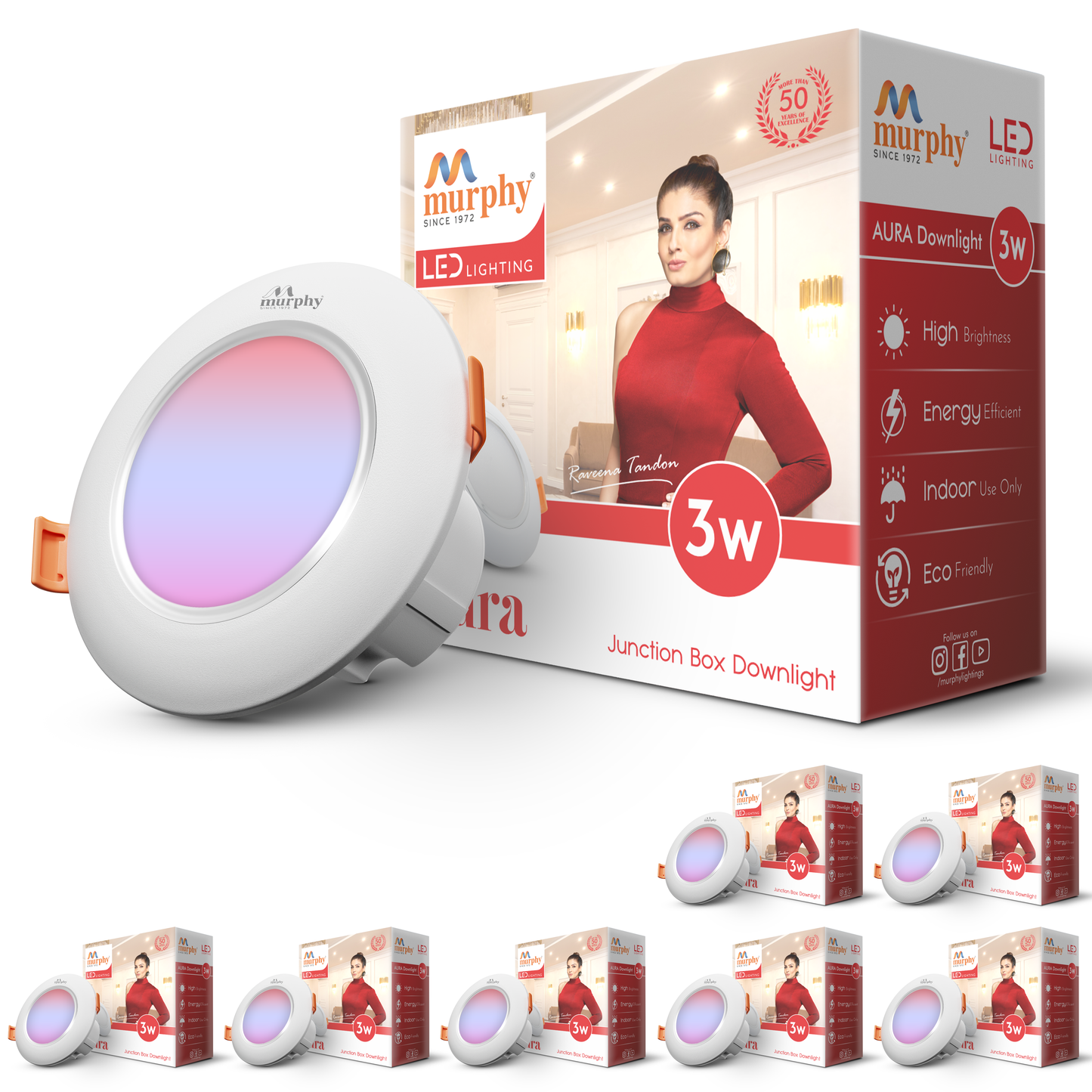 Murphy 3W Aura LED 3-IN-1 Color Changing Down Light : Red+Blue+Pink