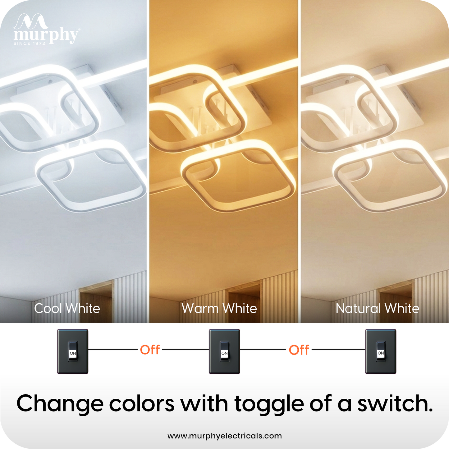 Murphy LED Ceiling Light | 40W 3 Color (Warm/Natural/Cool) | Geometric Flush Mount Acrylic Light for Living Room, Bedroom, Dining Room & Hallway