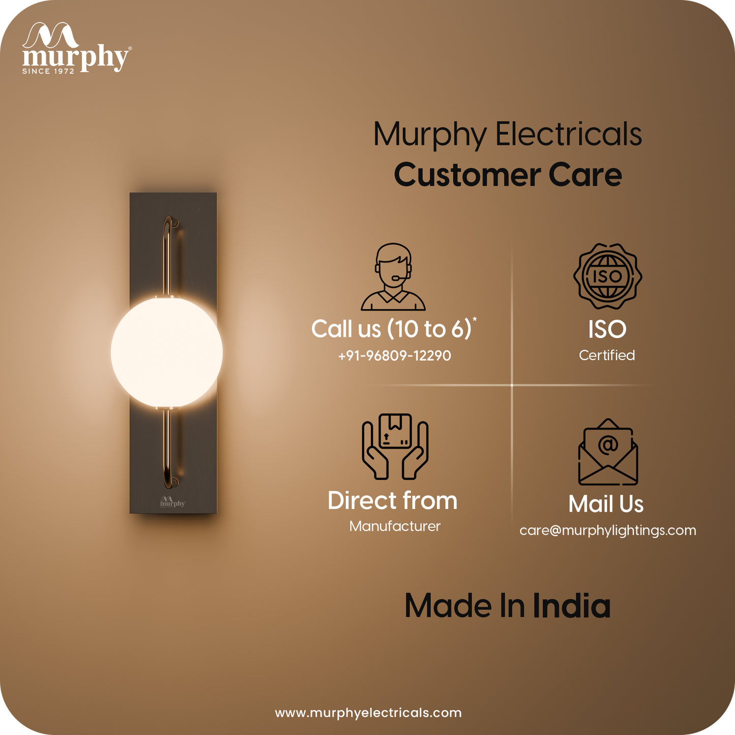 Murphy Twilight Glow 9W Wall Light | 3-in-1 Color Changing LED (Warm White/Cool White/Natural White) with 2-Year Warranty | Modern Premium Lamp