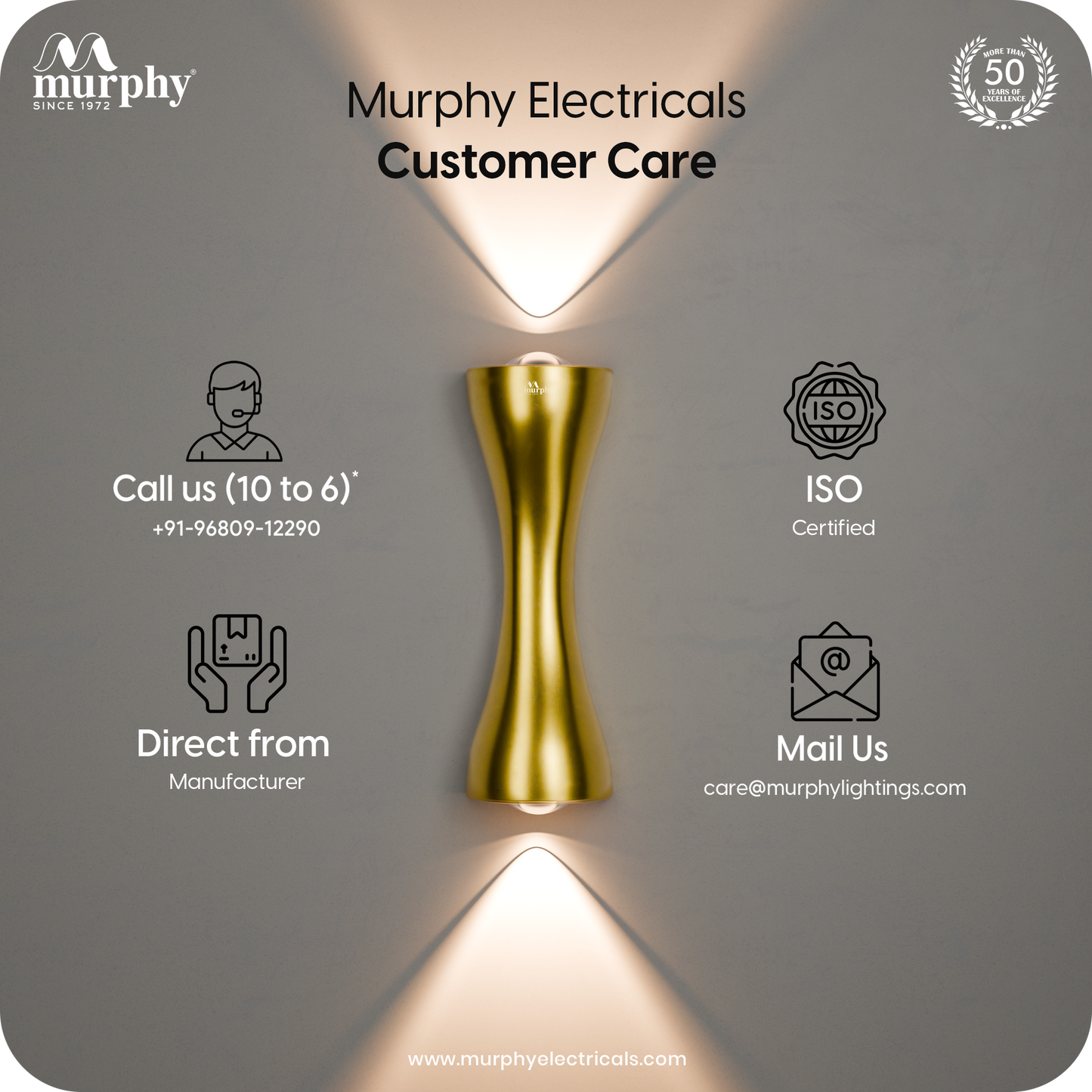 Murphy Golden Axis 6W LED Up Down Wall Light | Warm White | Premium Gold Finish | Aluminium Body | Decorative Indoor Wall Lamp | 2 Year Warranty