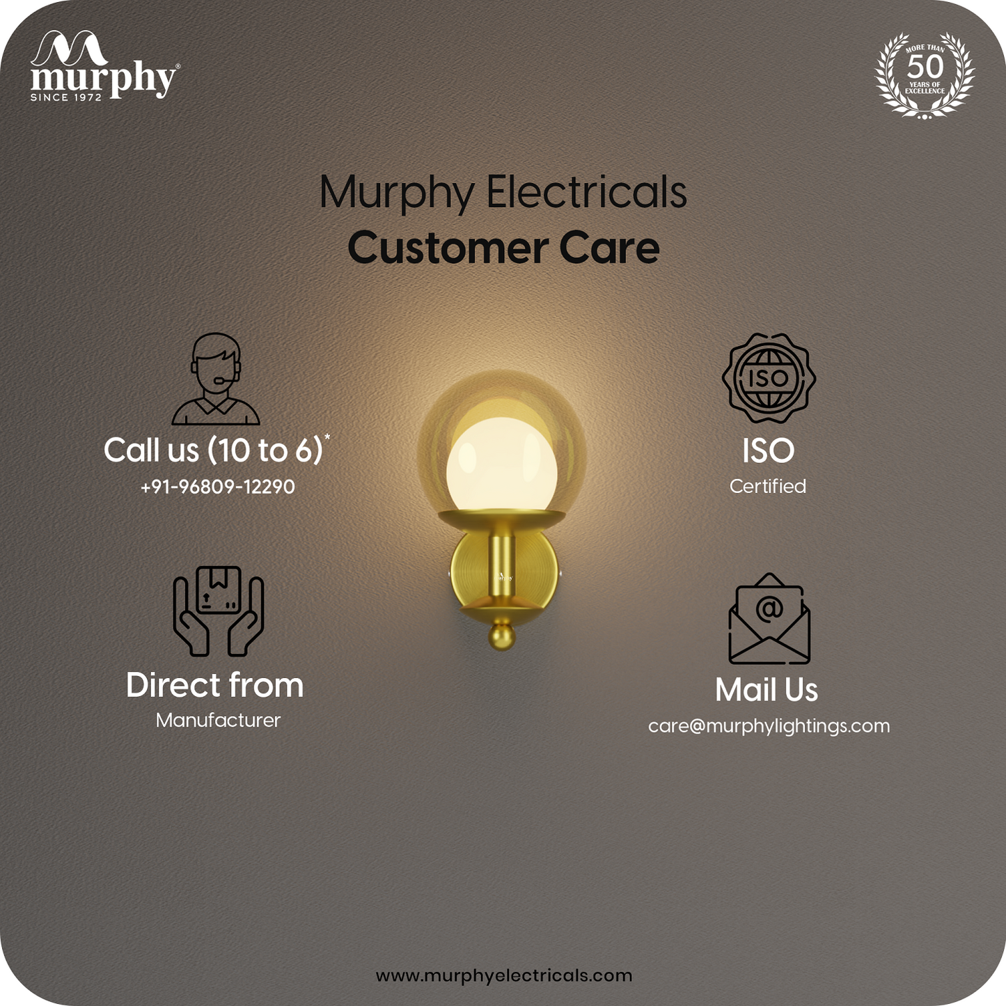 Murphy Solvix 5W Decorative LED Wall Light | 3 in 1 Colour Change | Premium Golden Finish | Aluminium Body | Borosilicate Glass |