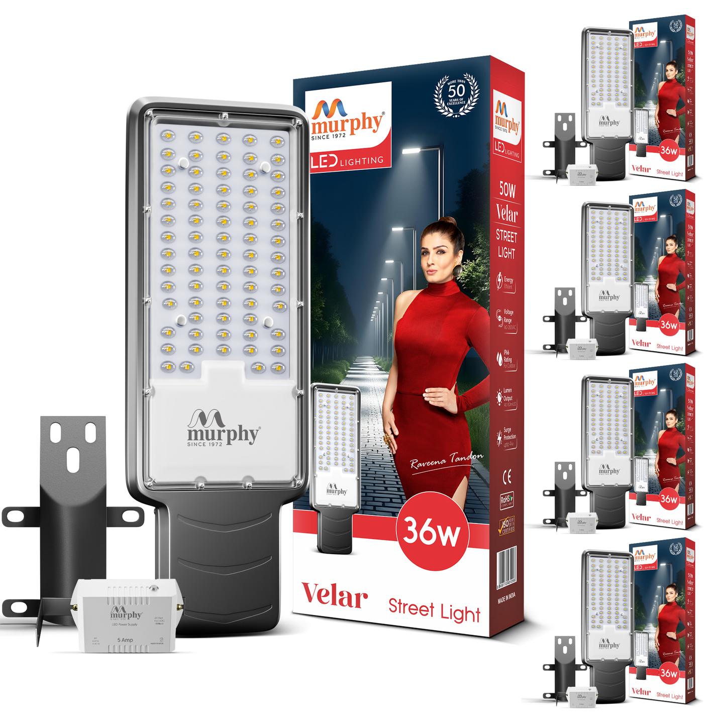 Murphy Velar 36W LED Street Light with Auto On/Off Day Night Sensor | Aluminium Body | IP66 Waterproof | 3600 Lumens | 6500K Cool White | | BIS Certified | 2-Year Warranty